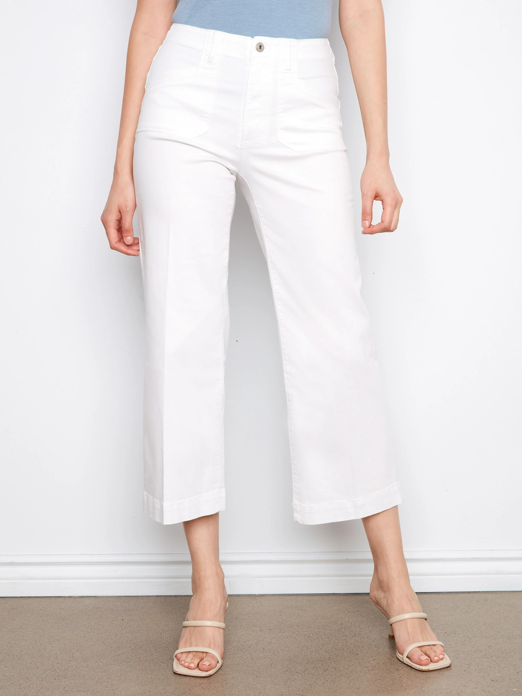 Cropped Wide Leg Stretch Twill Jeans - White - Image 6