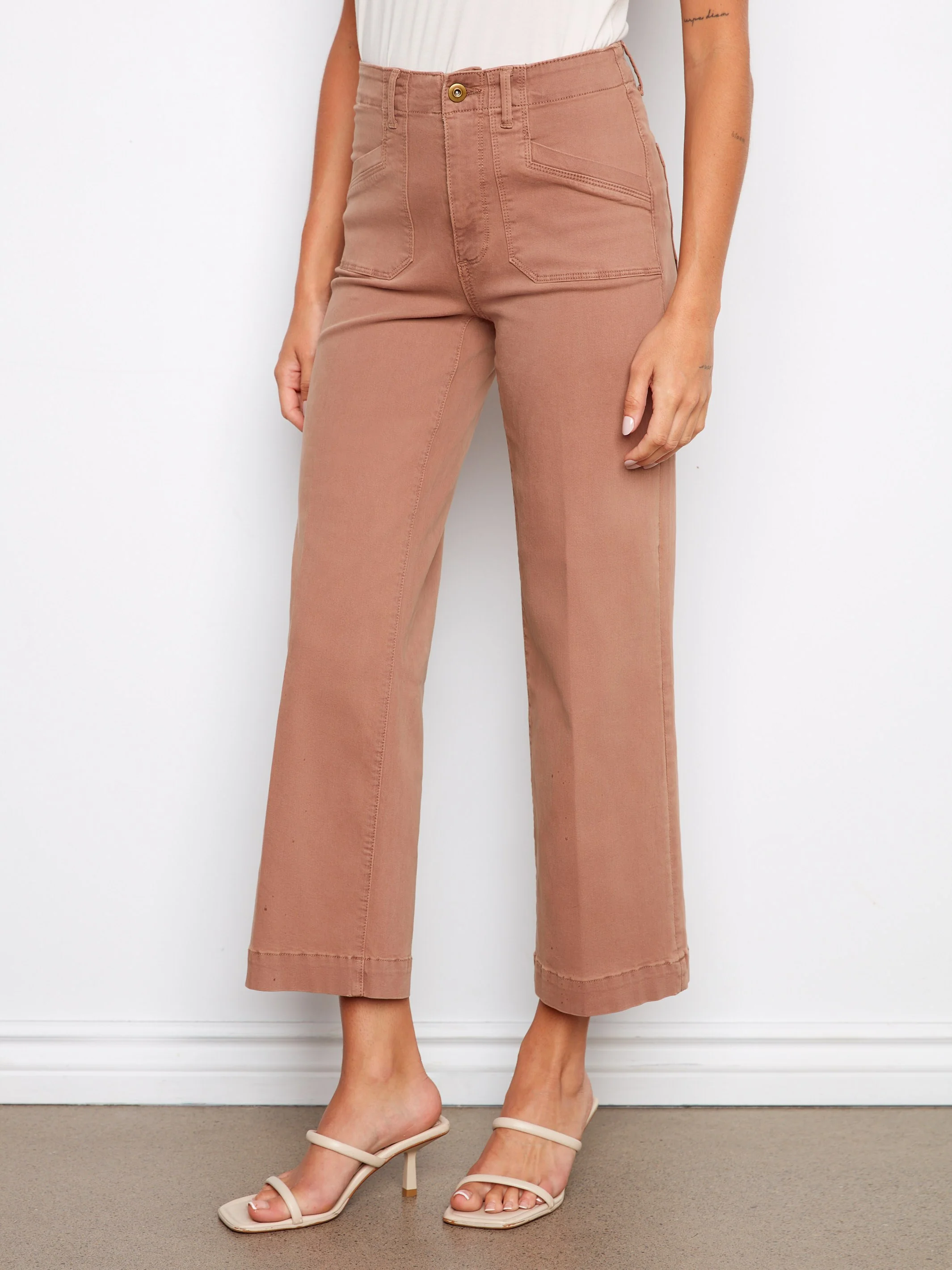 Cropped Wide Leg Stretch Twill Jeans - Desert - Image 6