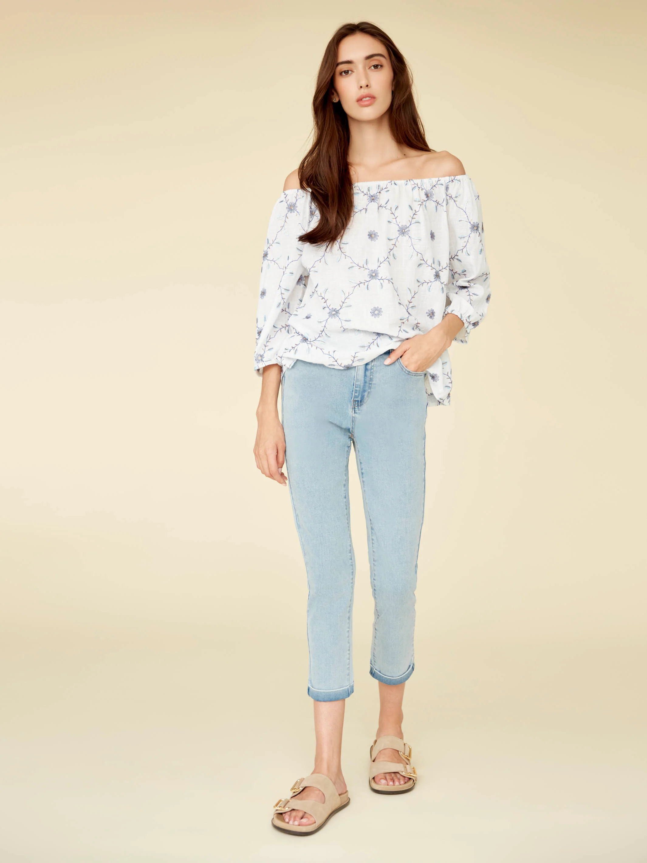 Cuffed Cropped Slim Leg Jeans - Light Blue - Image 6