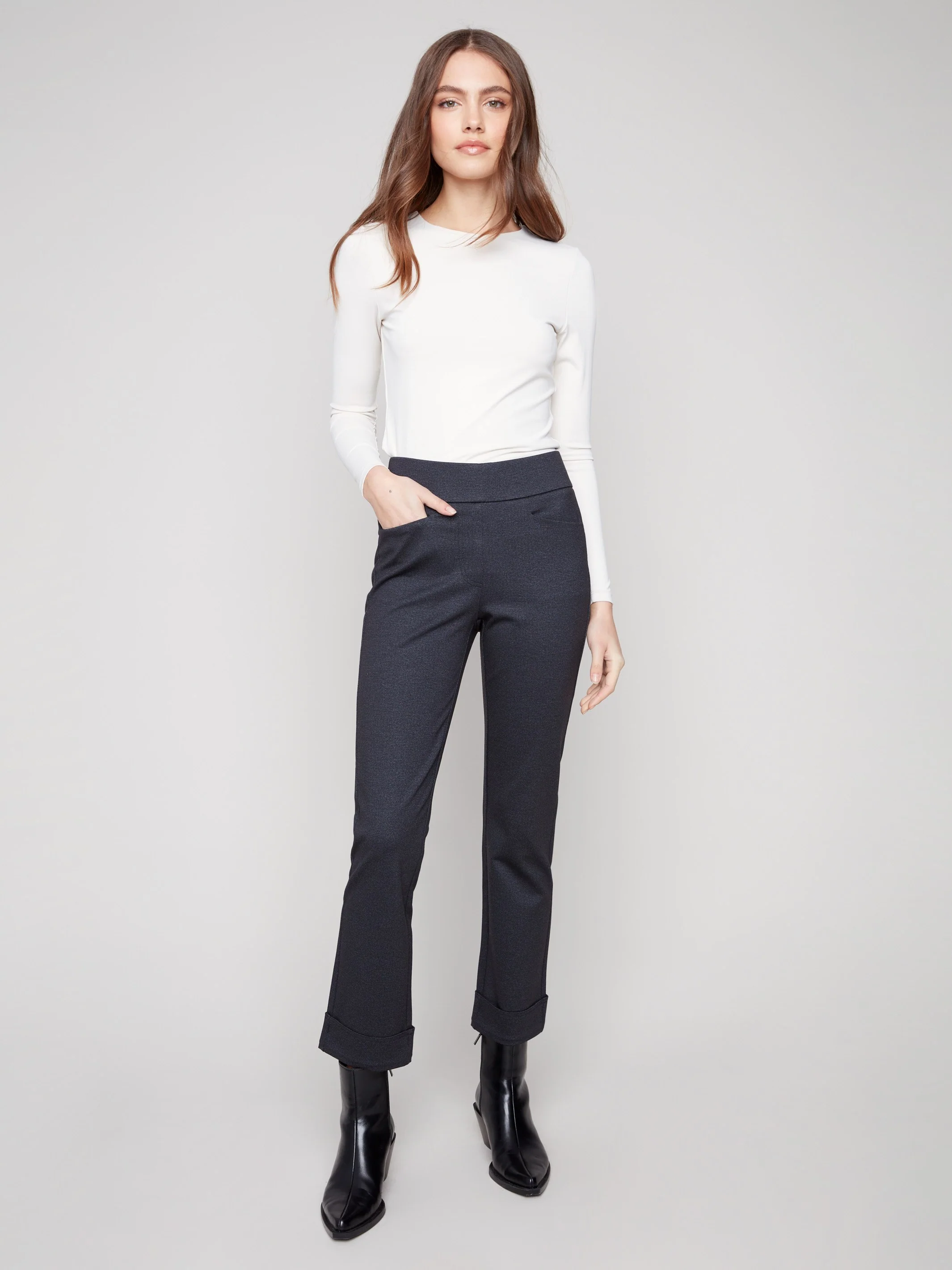 Cuffed Ponte Pants - Navy