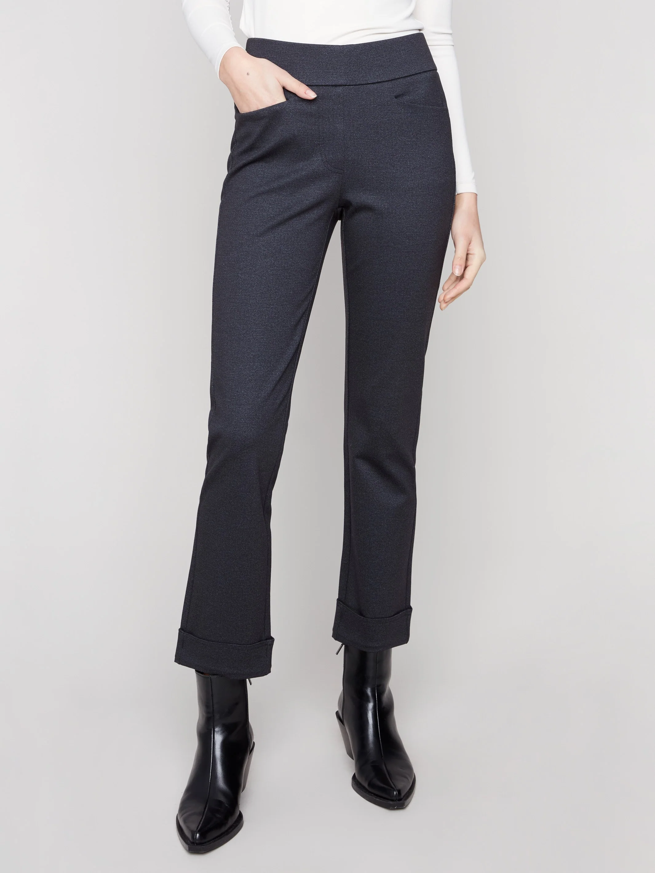 Cuffed Ponte Pants - Navy - Image 2