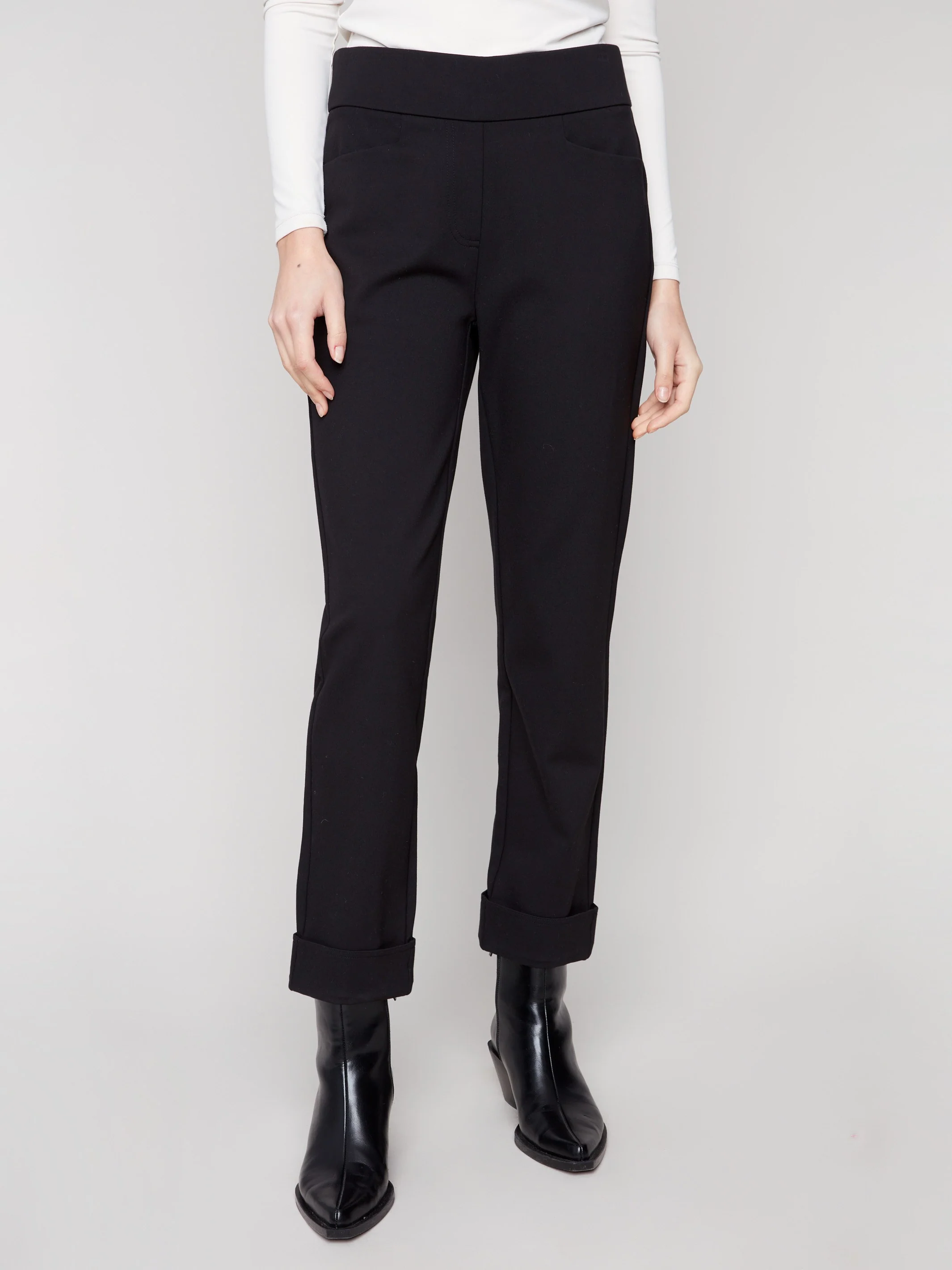 Cuffed Ponte Pants - Black - Image 2