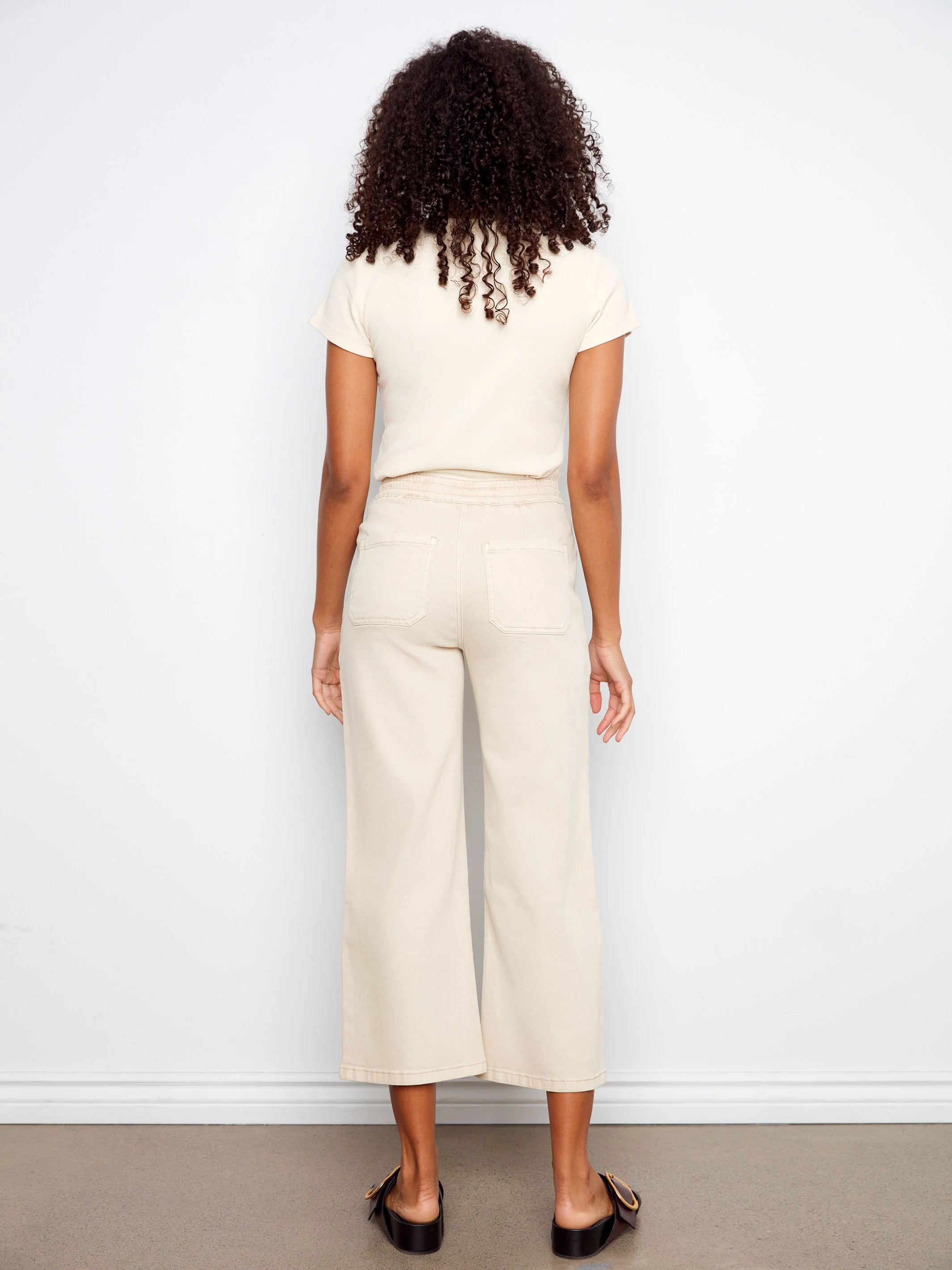 Drawstring Wide Leg Twill Pants - Fog - Image 5