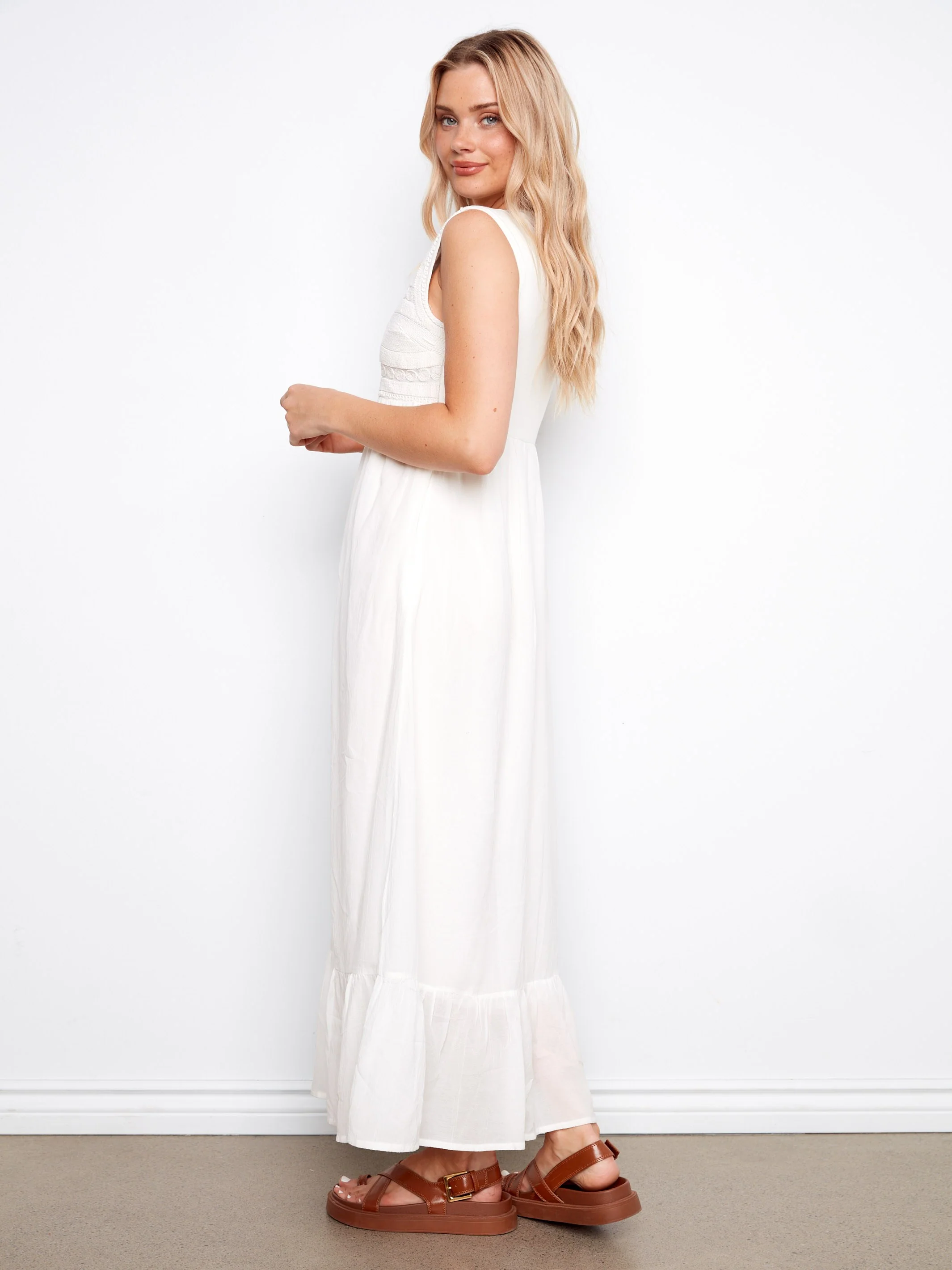 Embroidered Cotton Blend Maxi Dress - Natural - Image 5