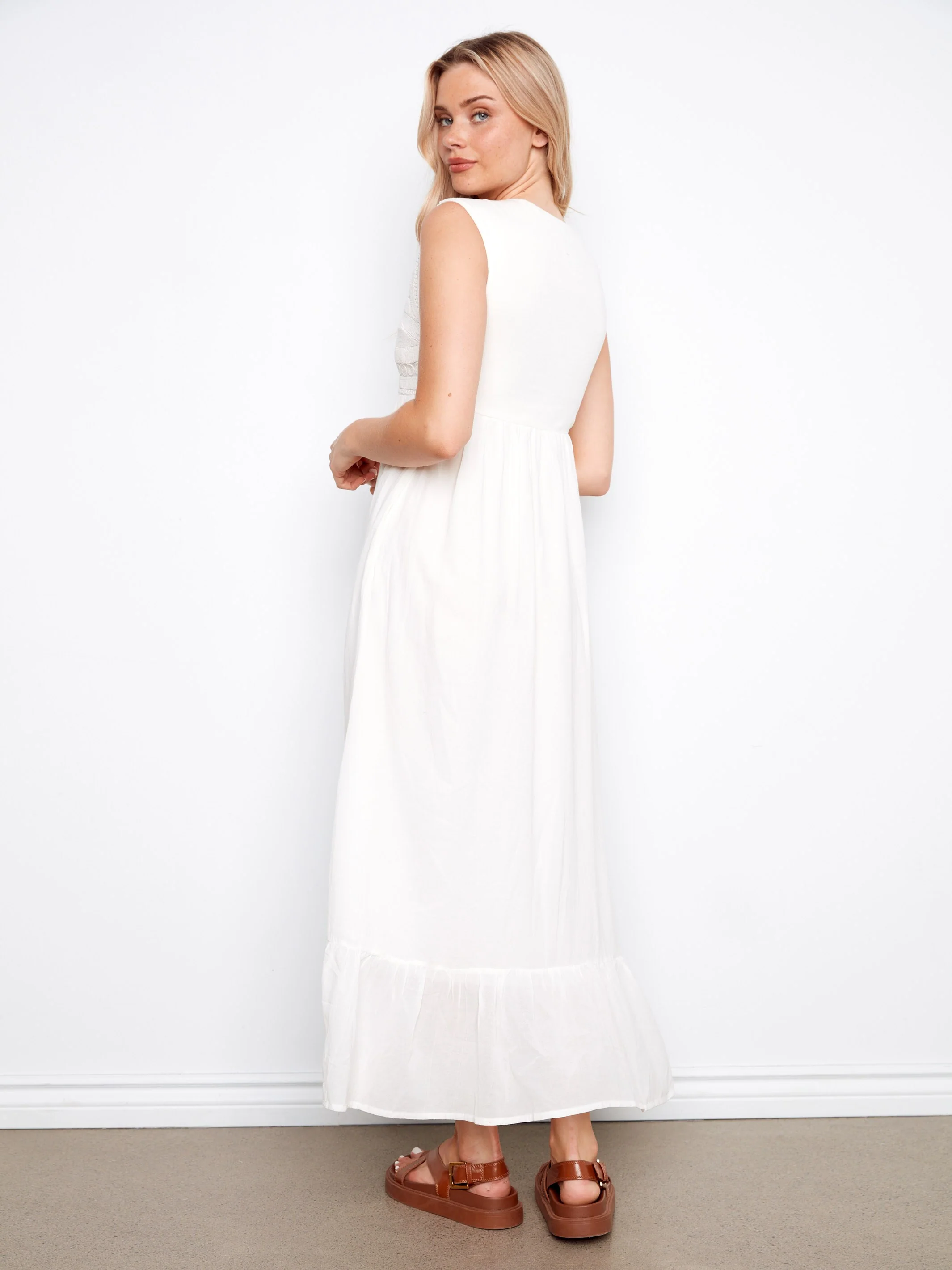 Embroidered Cotton Blend Maxi Dress - Natural - Image 6