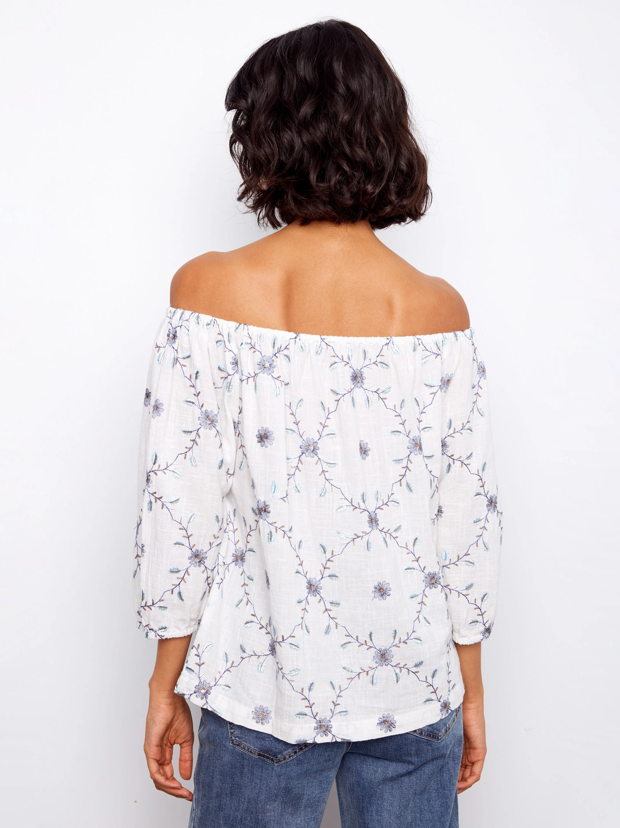 Embroidered Cotton Off-Shoulder Blouse - Daisy - Image 5