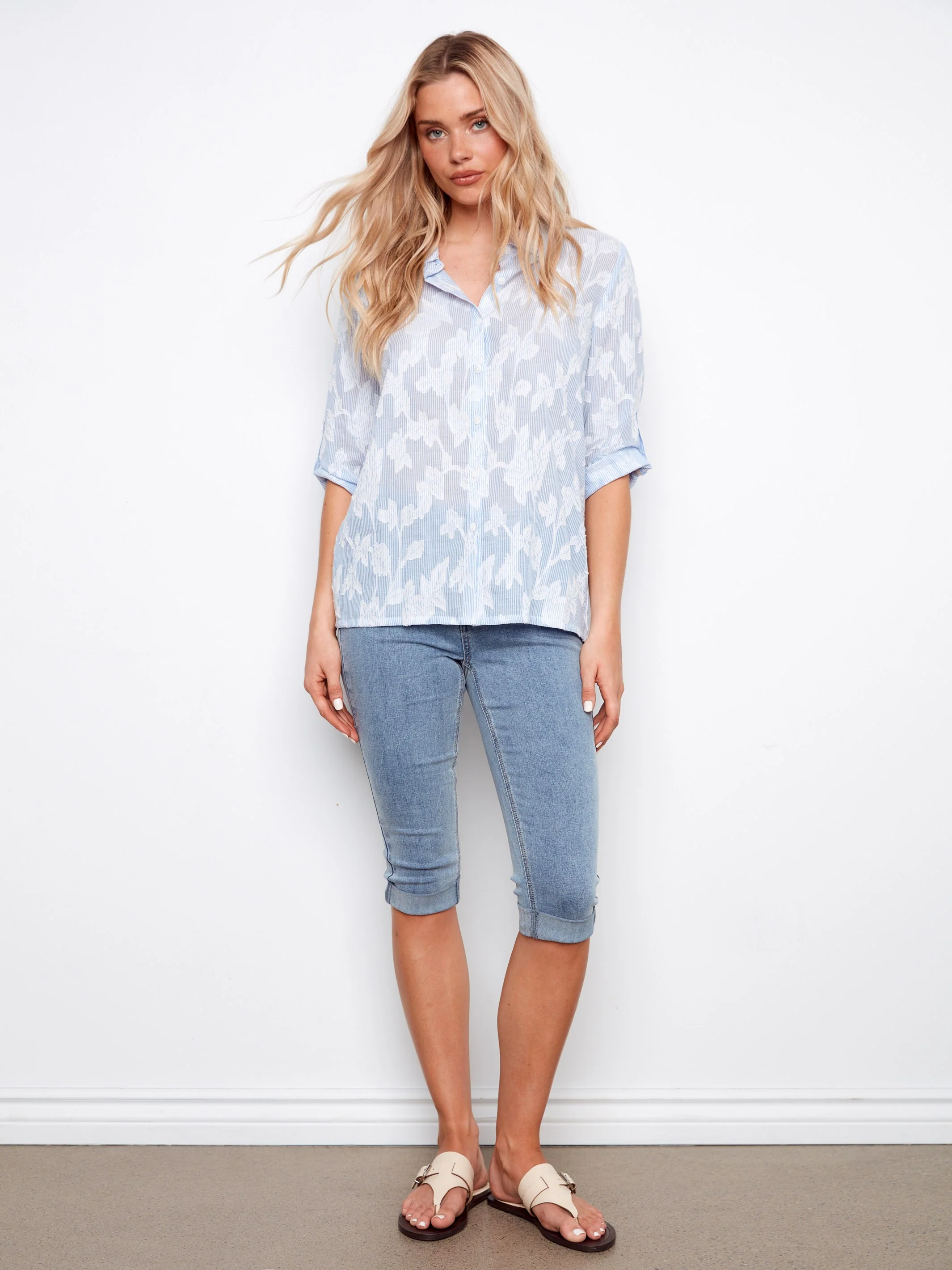 Embroidered Cotton Shirt - Stripes - Image 4