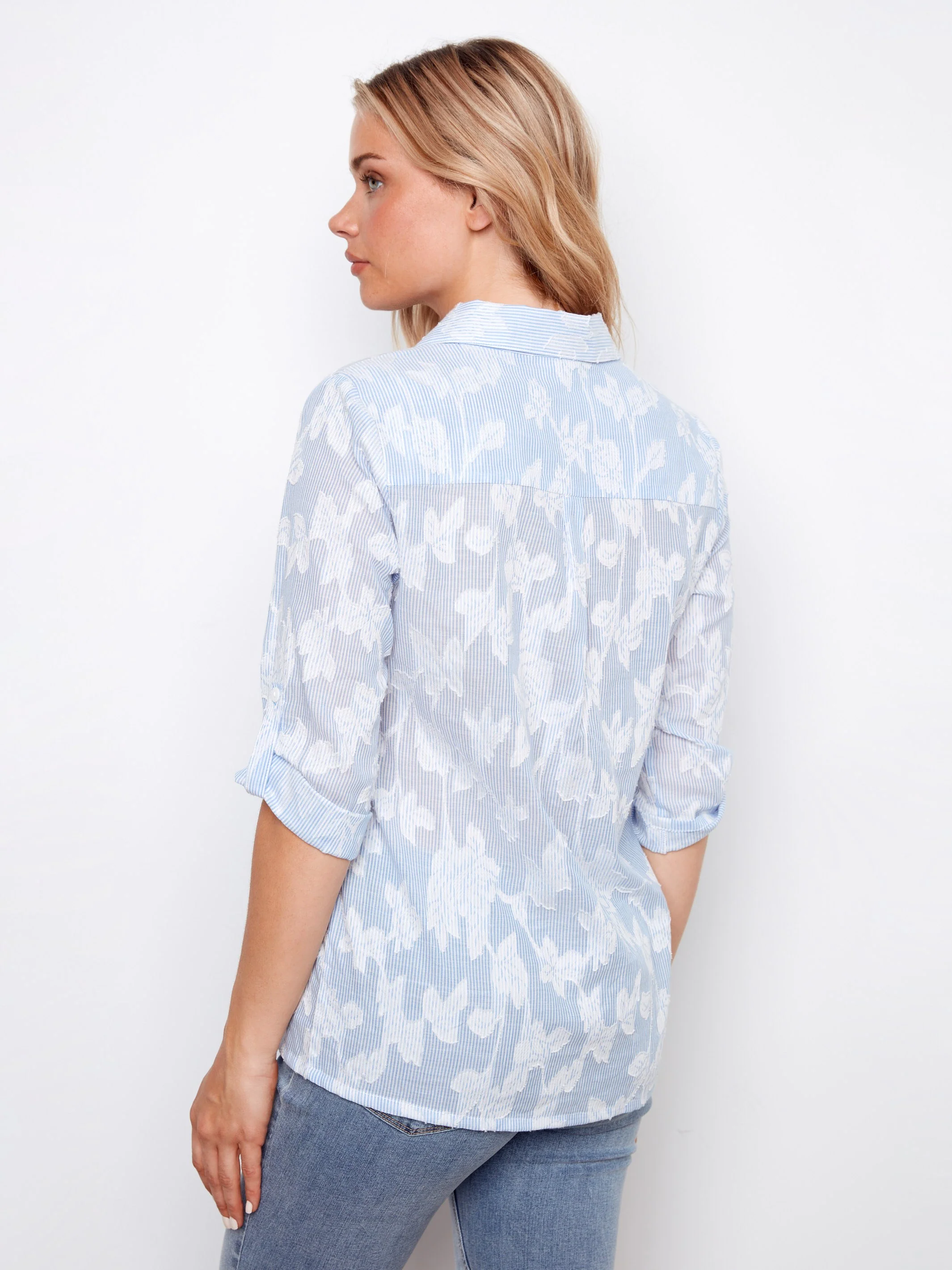 Embroidered Cotton Shirt - Stripes - Image 6