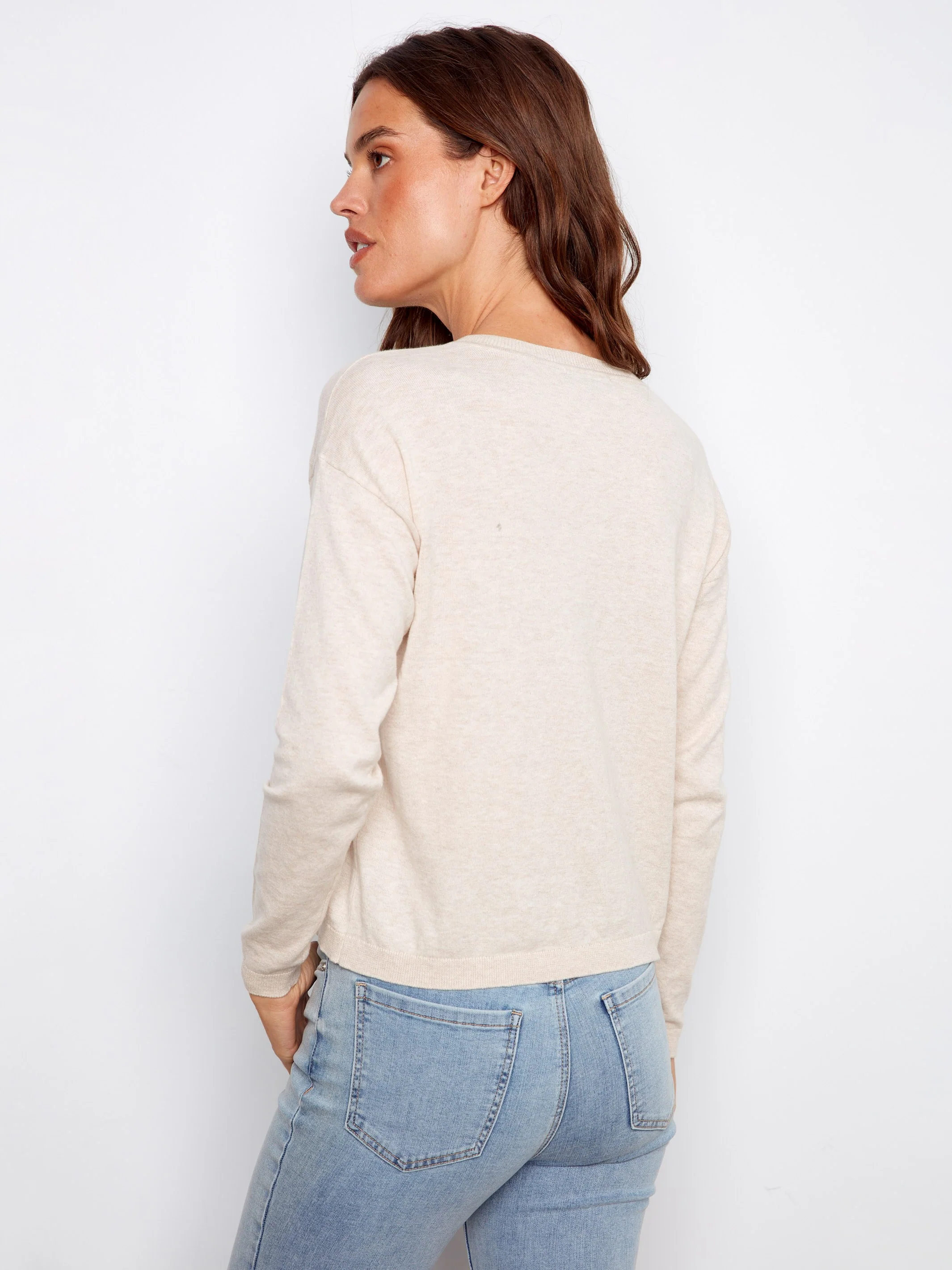 Embroidered Cotton V-Neck Sweater - Wildflowers - Image 4