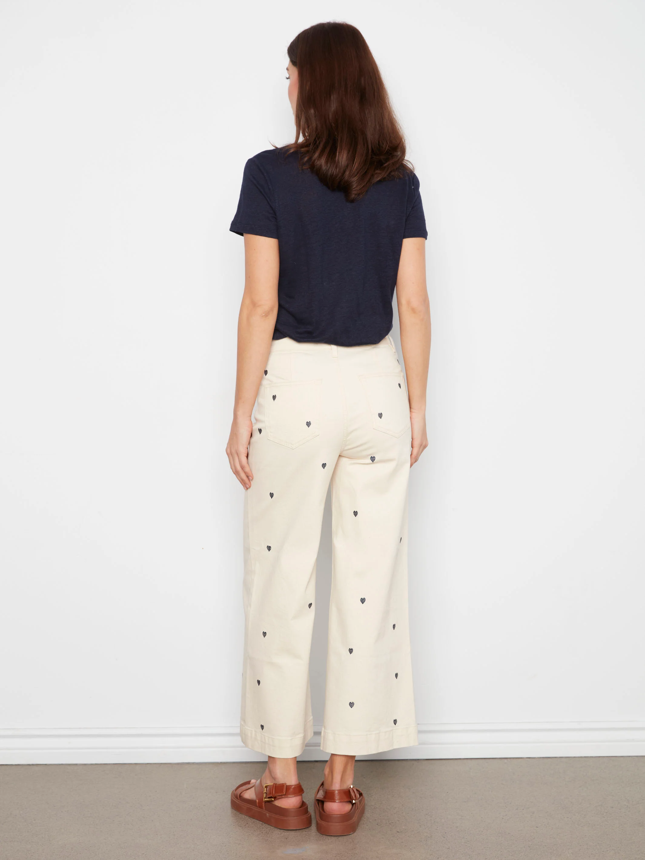 Embroidered Cropped Patch Pocket Flare Twill Pants - Natural - Image 4