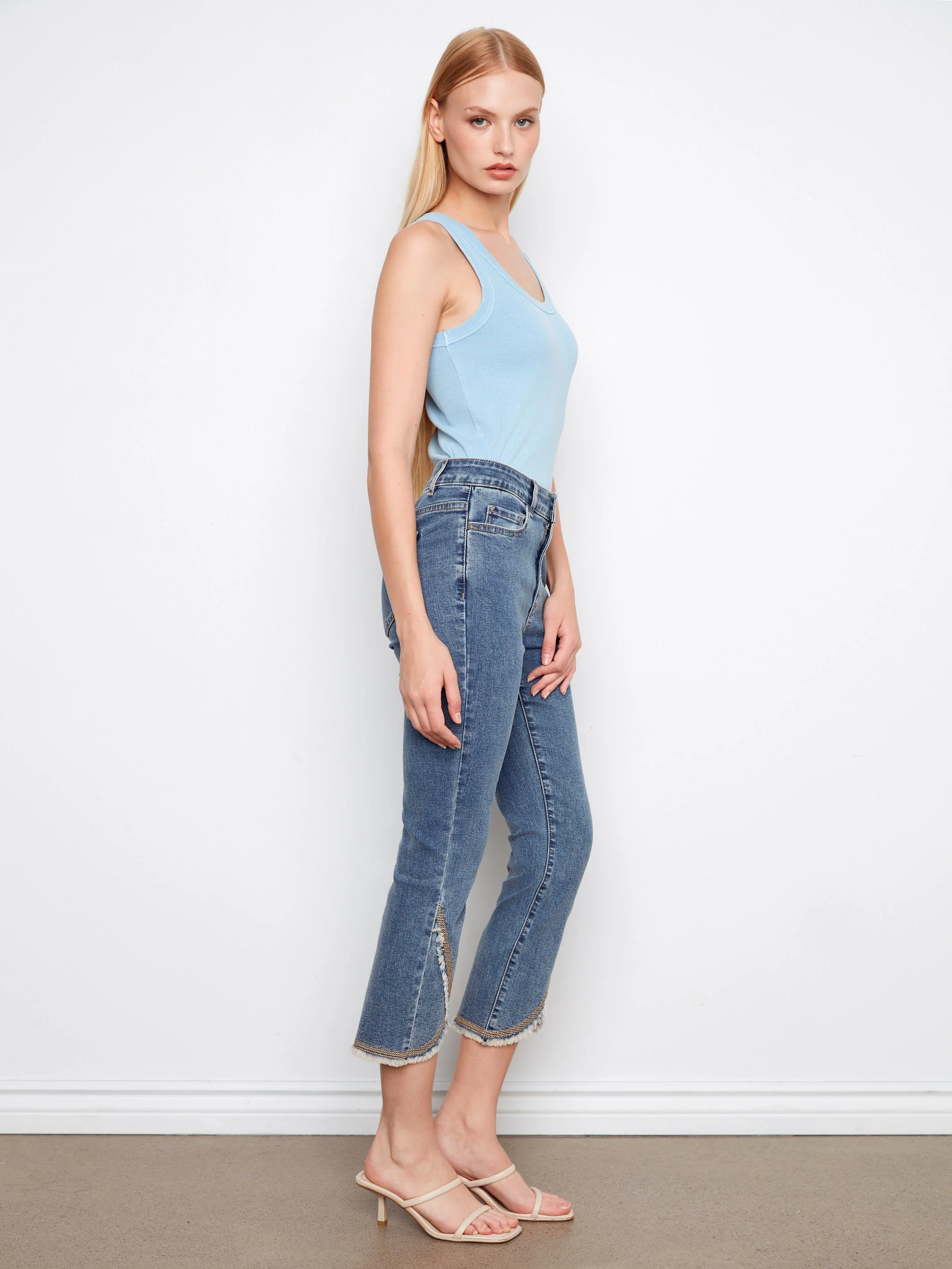 Embroidered Front Tulip Jeans - Medium Blue - Image 4