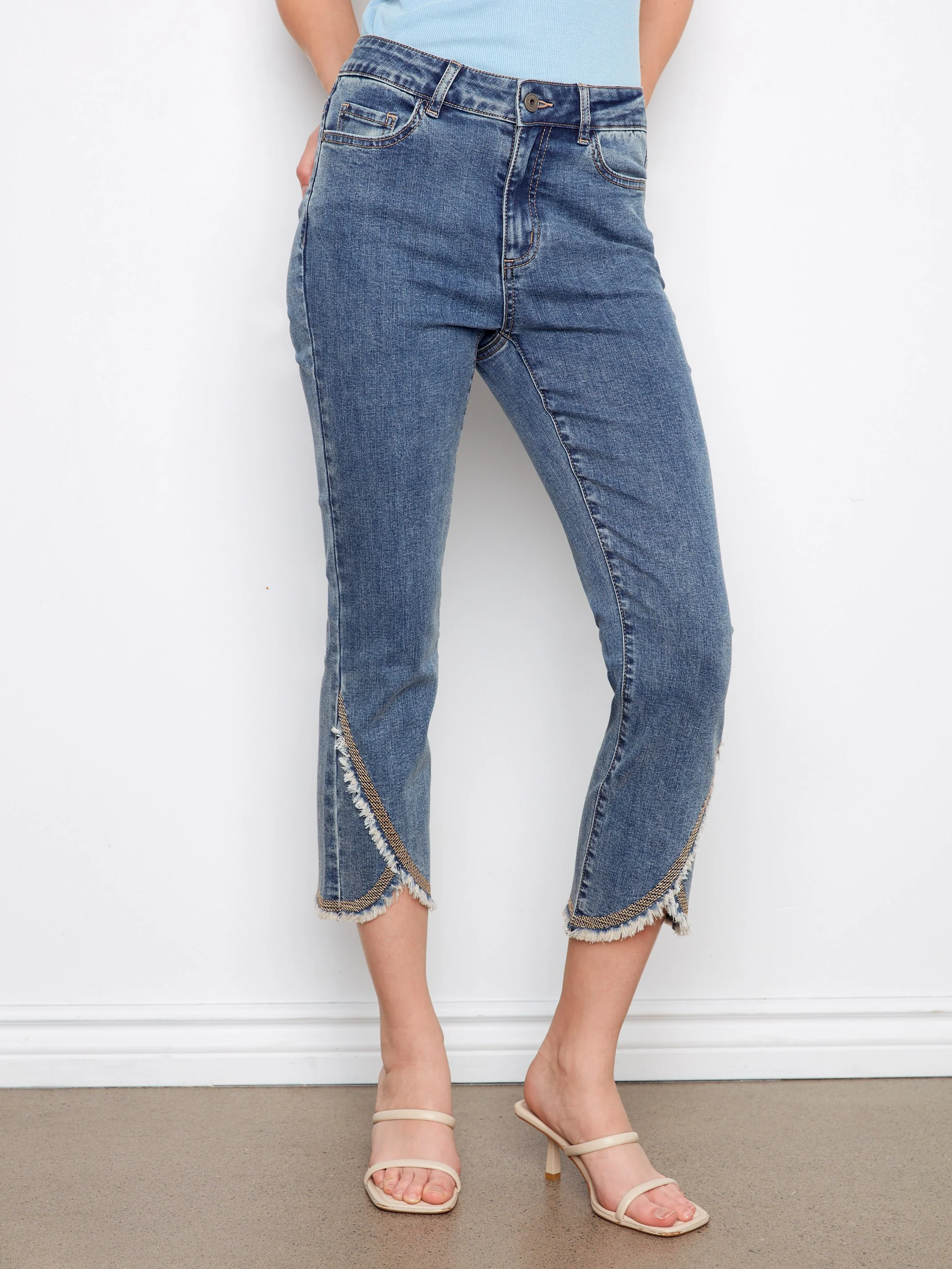 Embroidered Front Tulip Jeans - Medium Blue - Image 6