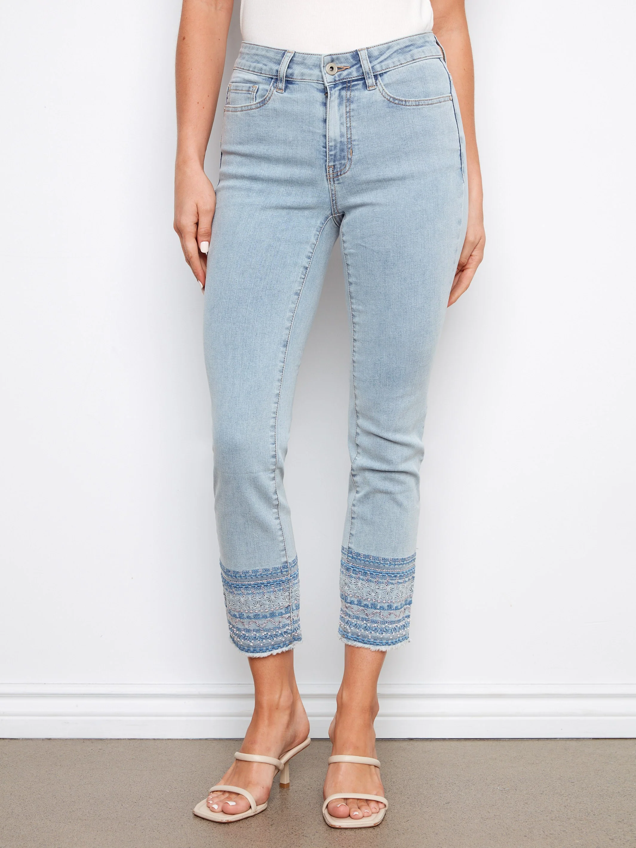 Embroidered Hem Jeans - Light Blue - Image 5