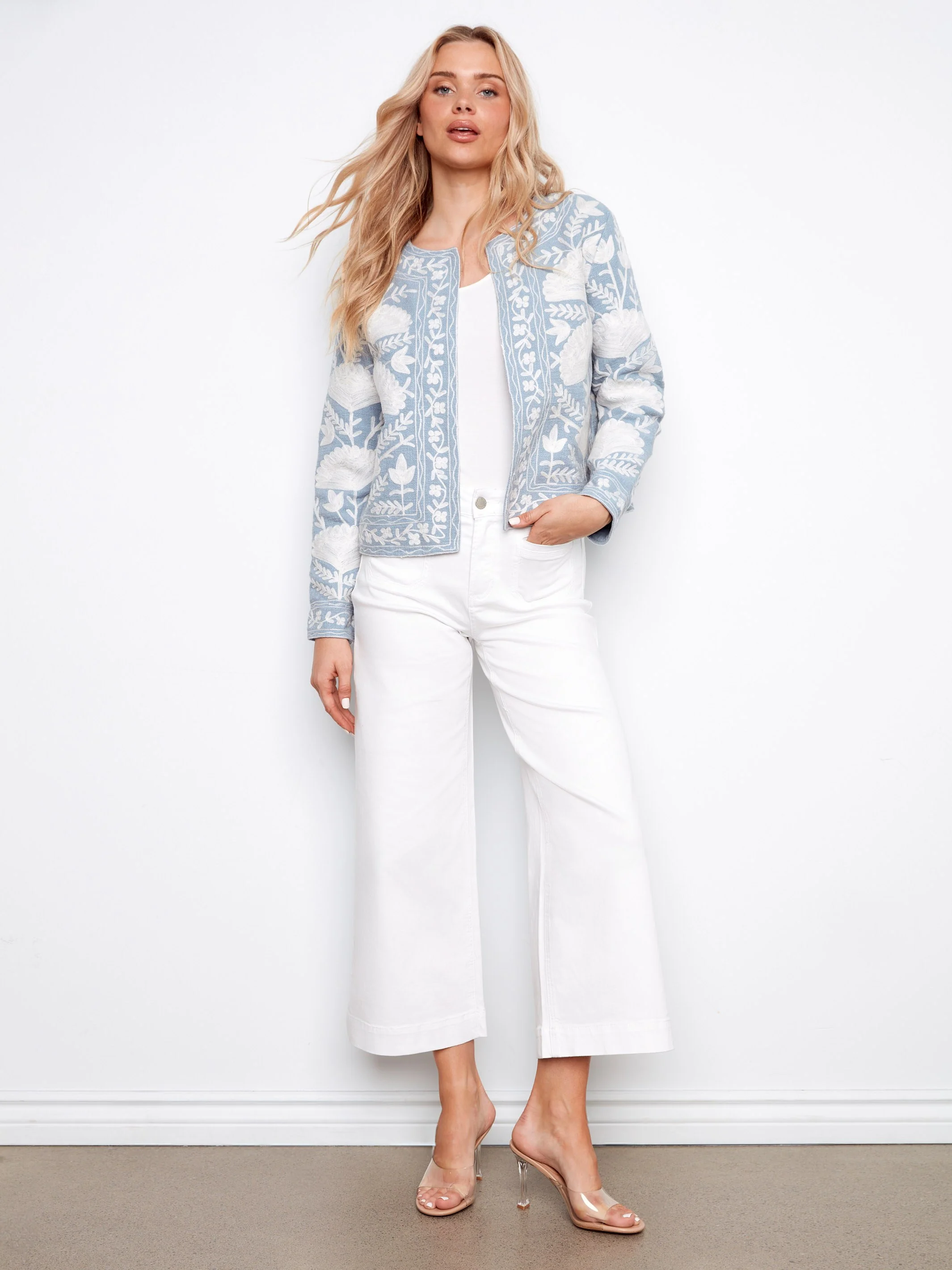 Embroidered Open Front Jacket - Scarlet - Image 2