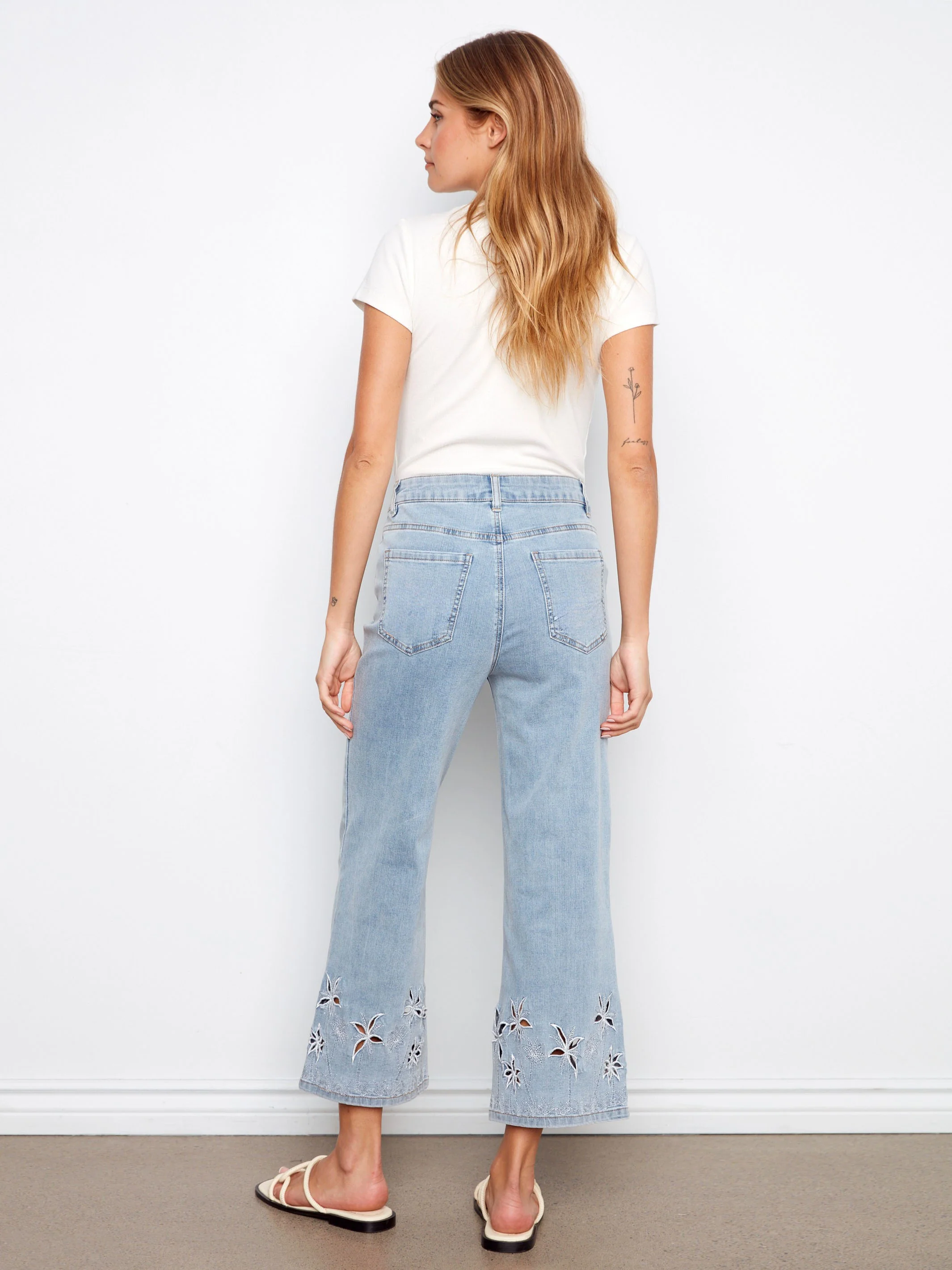 Flare Jeans With Palm Tree Embroidery - Light Blue - Image 4