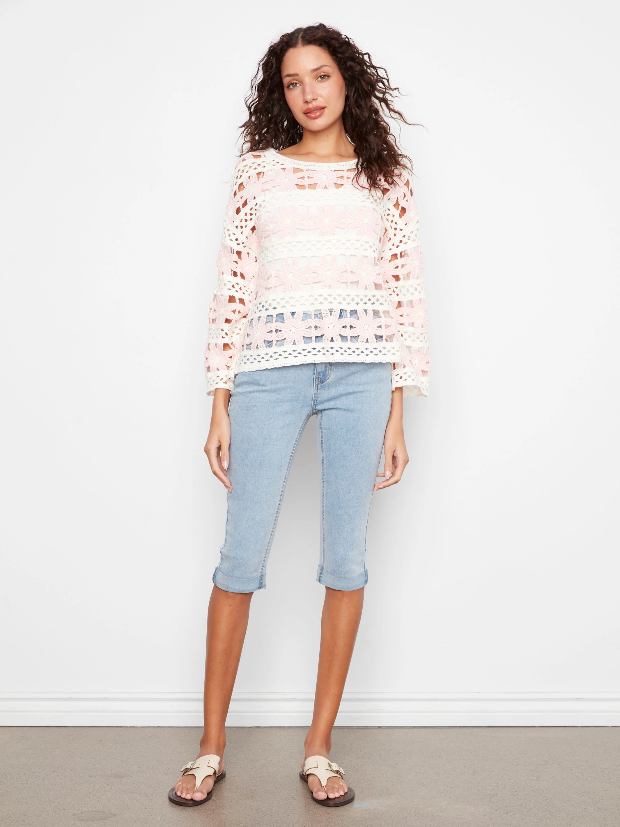 Floral Cotton Blend Crochet Top - Charm - Image 7