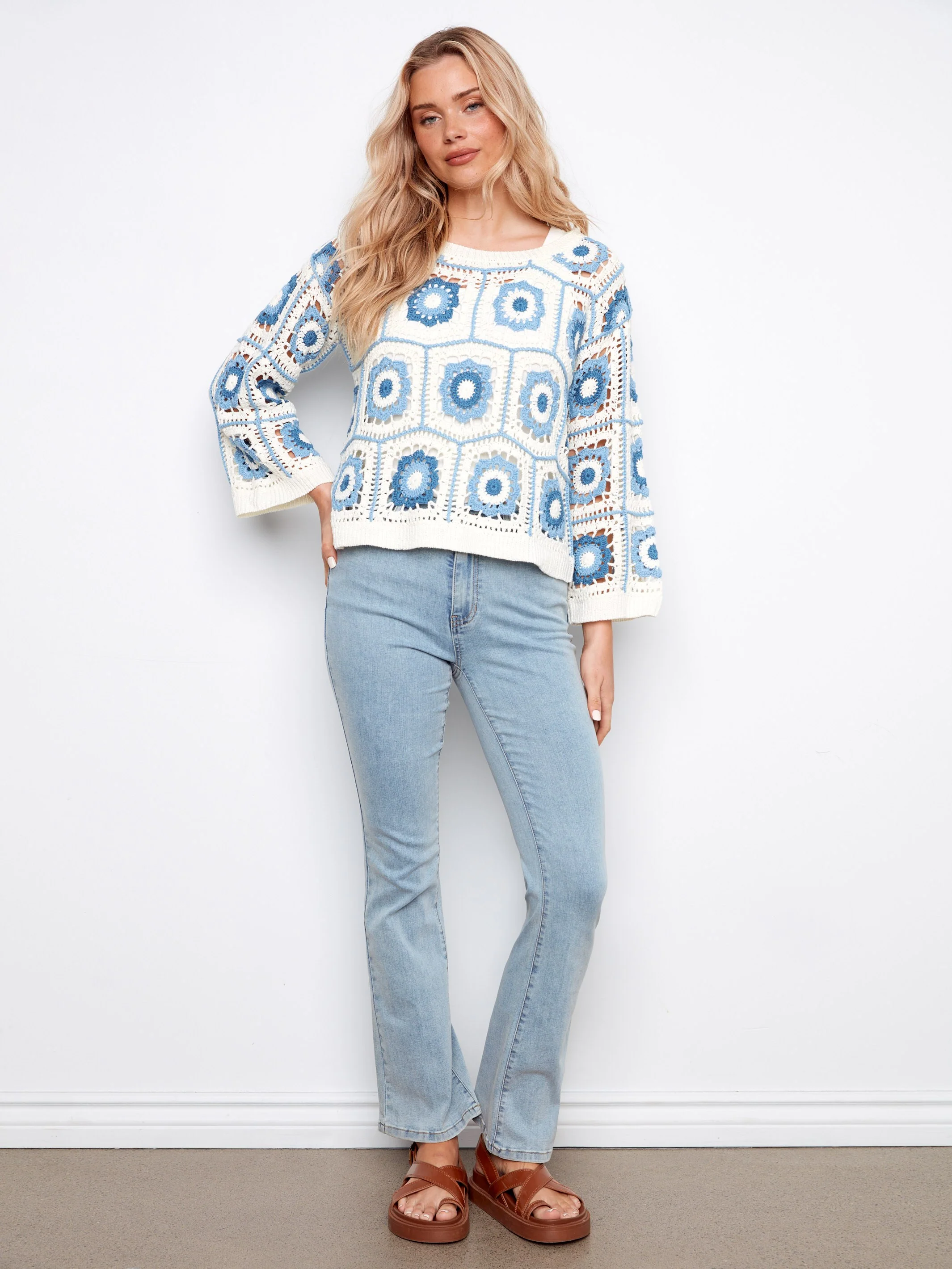 Floral Crochet Sweater - Blue - Image 6