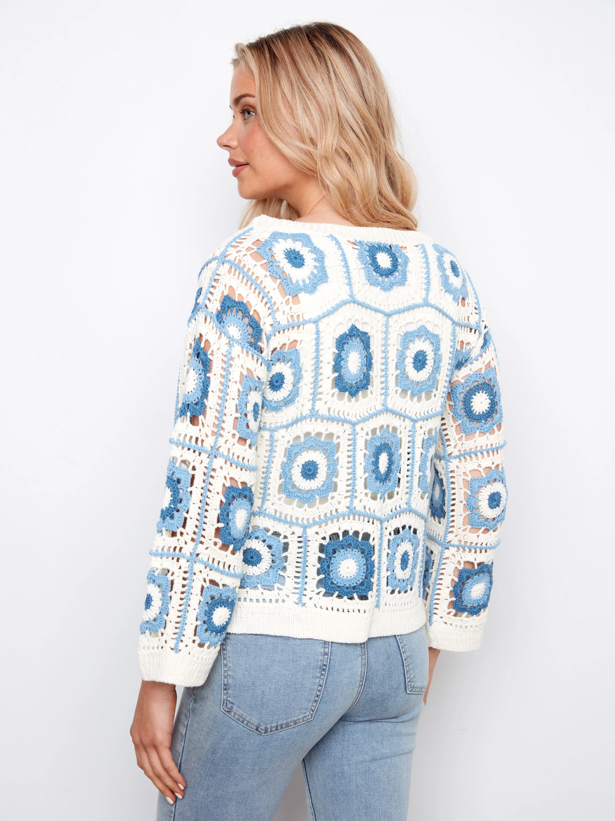 Floral Crochet Sweater - Blue - Image 8