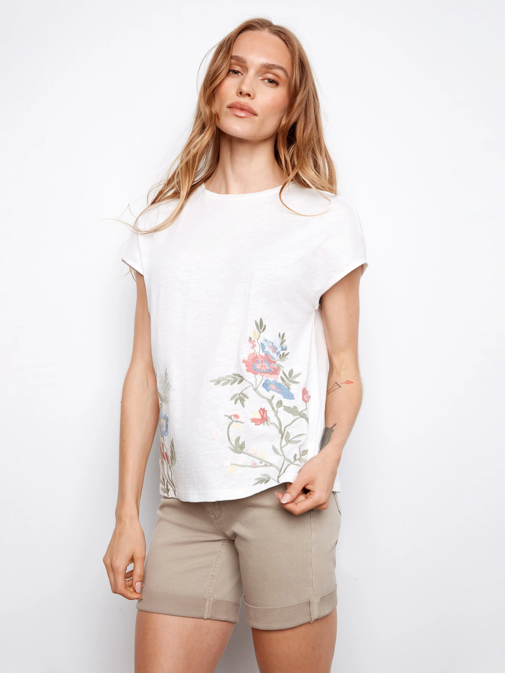 Floral Embroidered Cotton Cap Sleeve Top - Primavera - Image 3