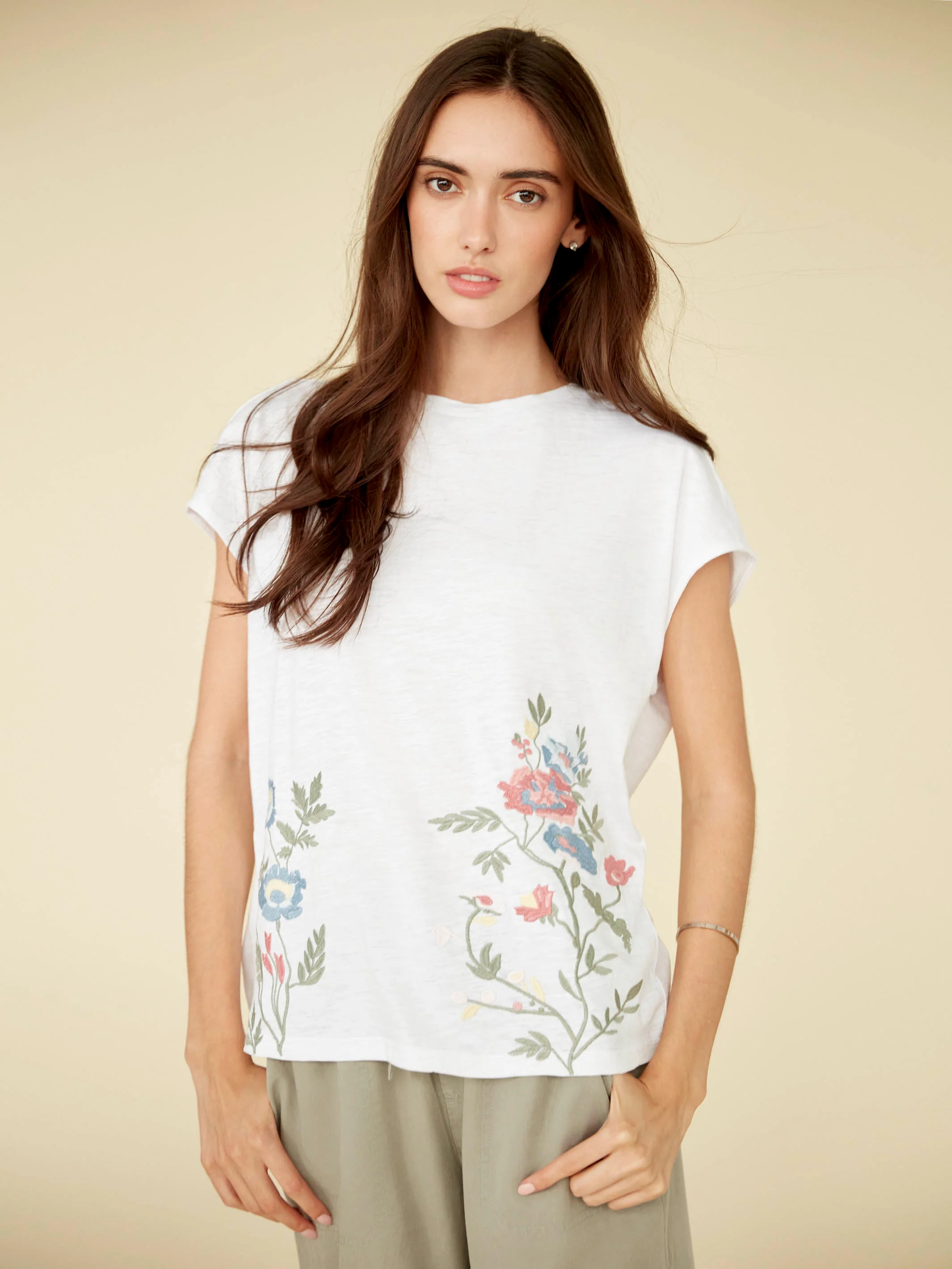 Floral Embroidered Cotton Cap Sleeve Top - Primavera - Image 8