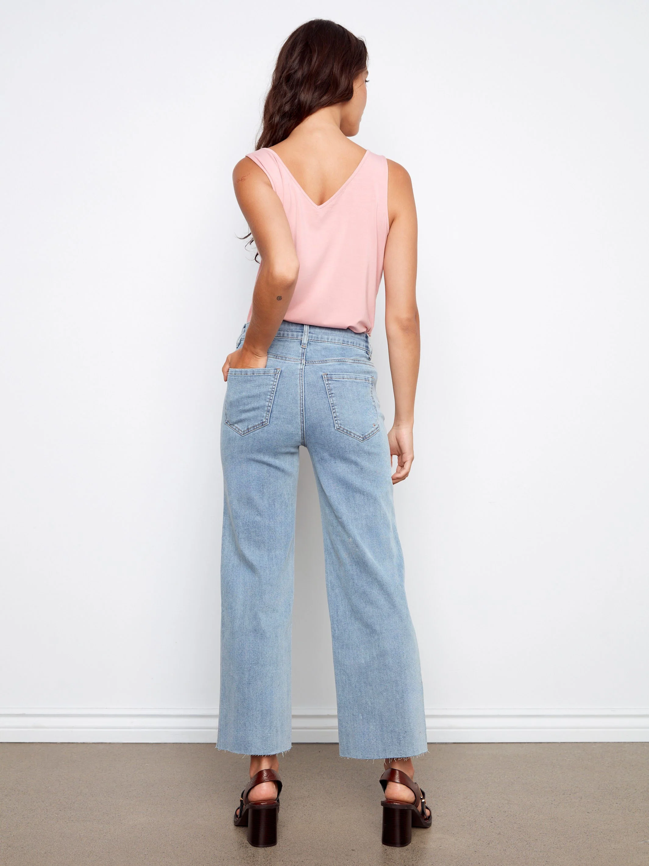 Floral Embroidered Wide Leg Jeans - Light Blue - Image 4