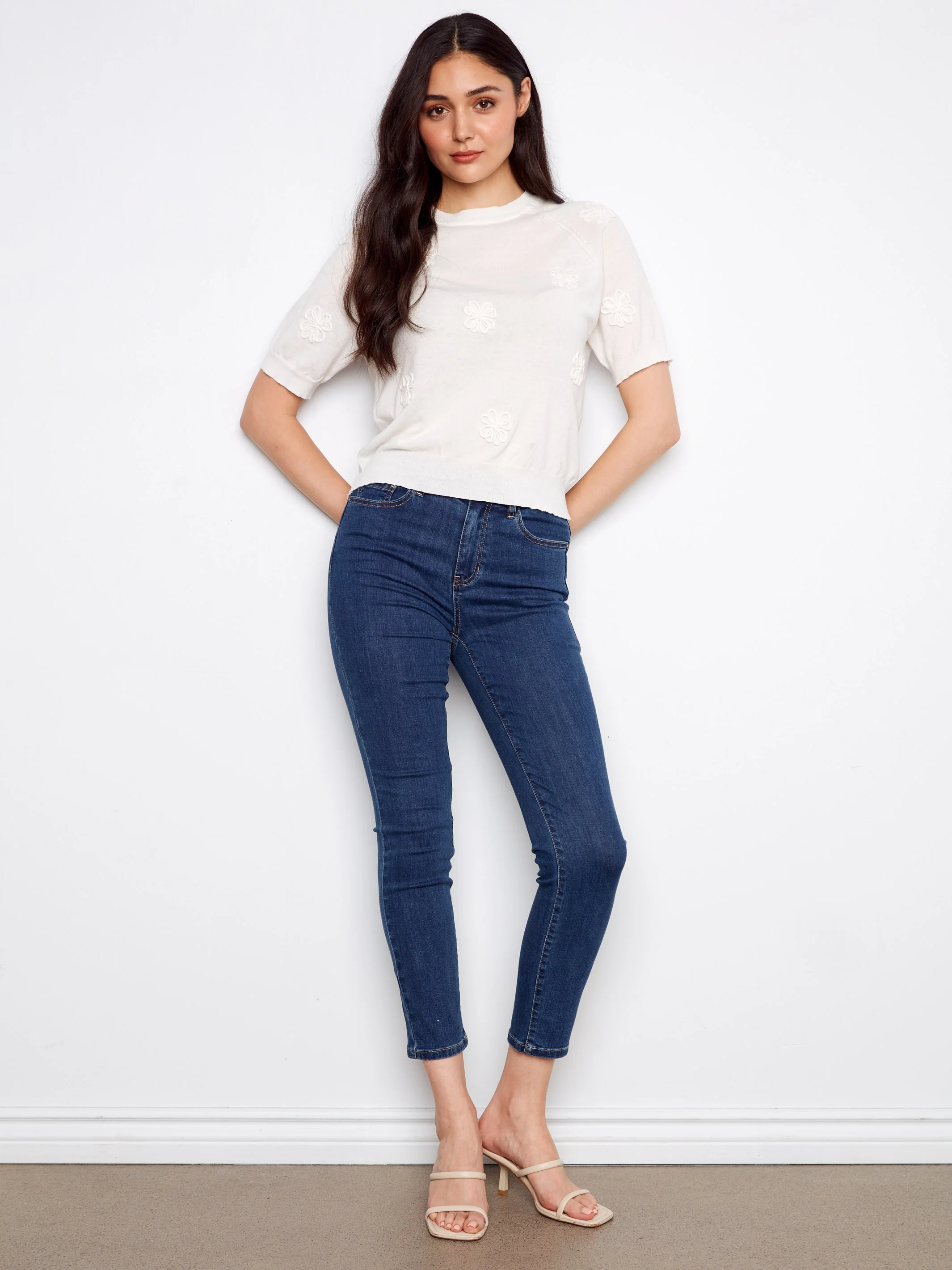 Floral Soutache Cotton Knit Top - White - Image 2