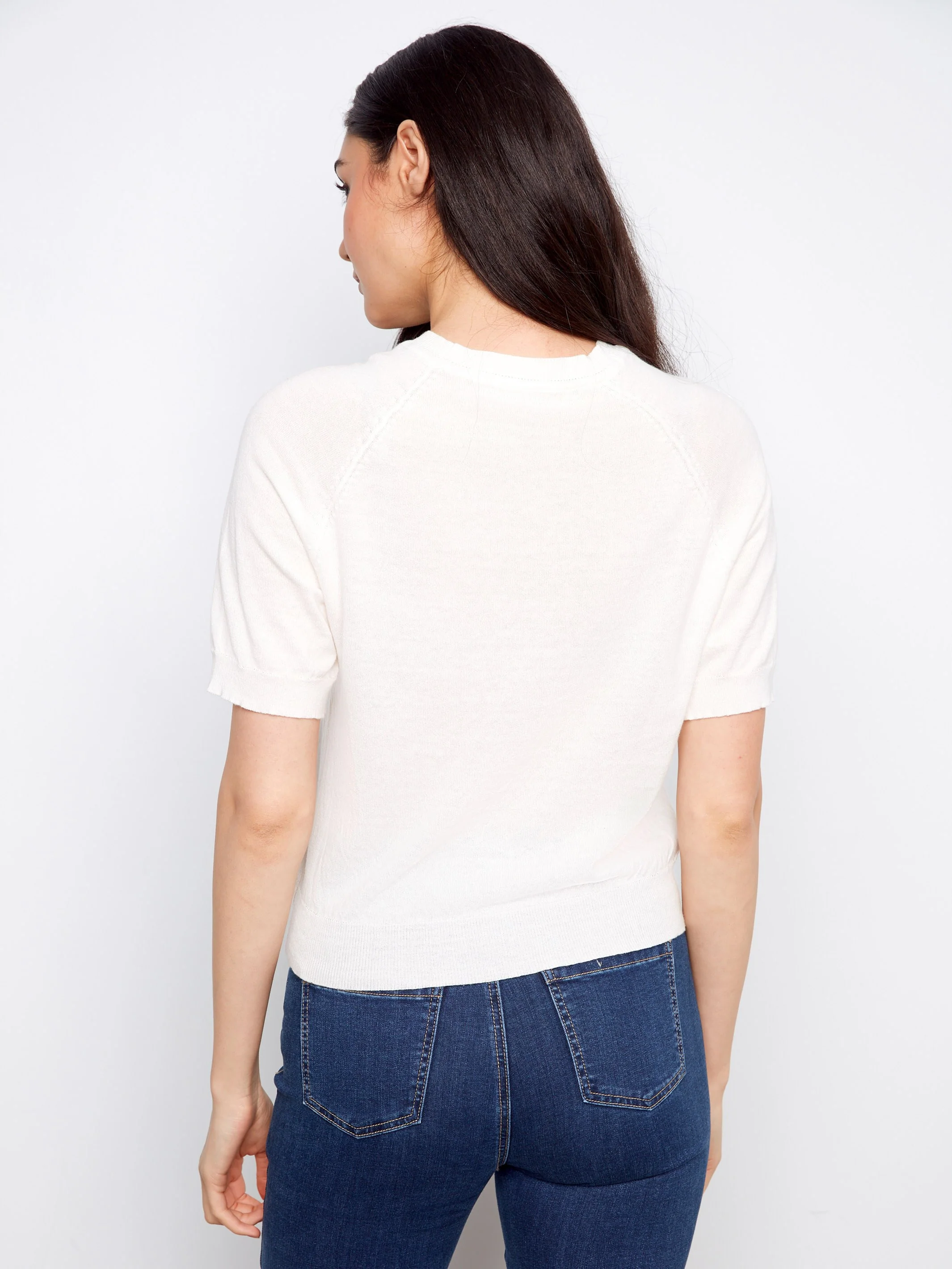 Floral Soutache Cotton Knit Top - White - Image 4