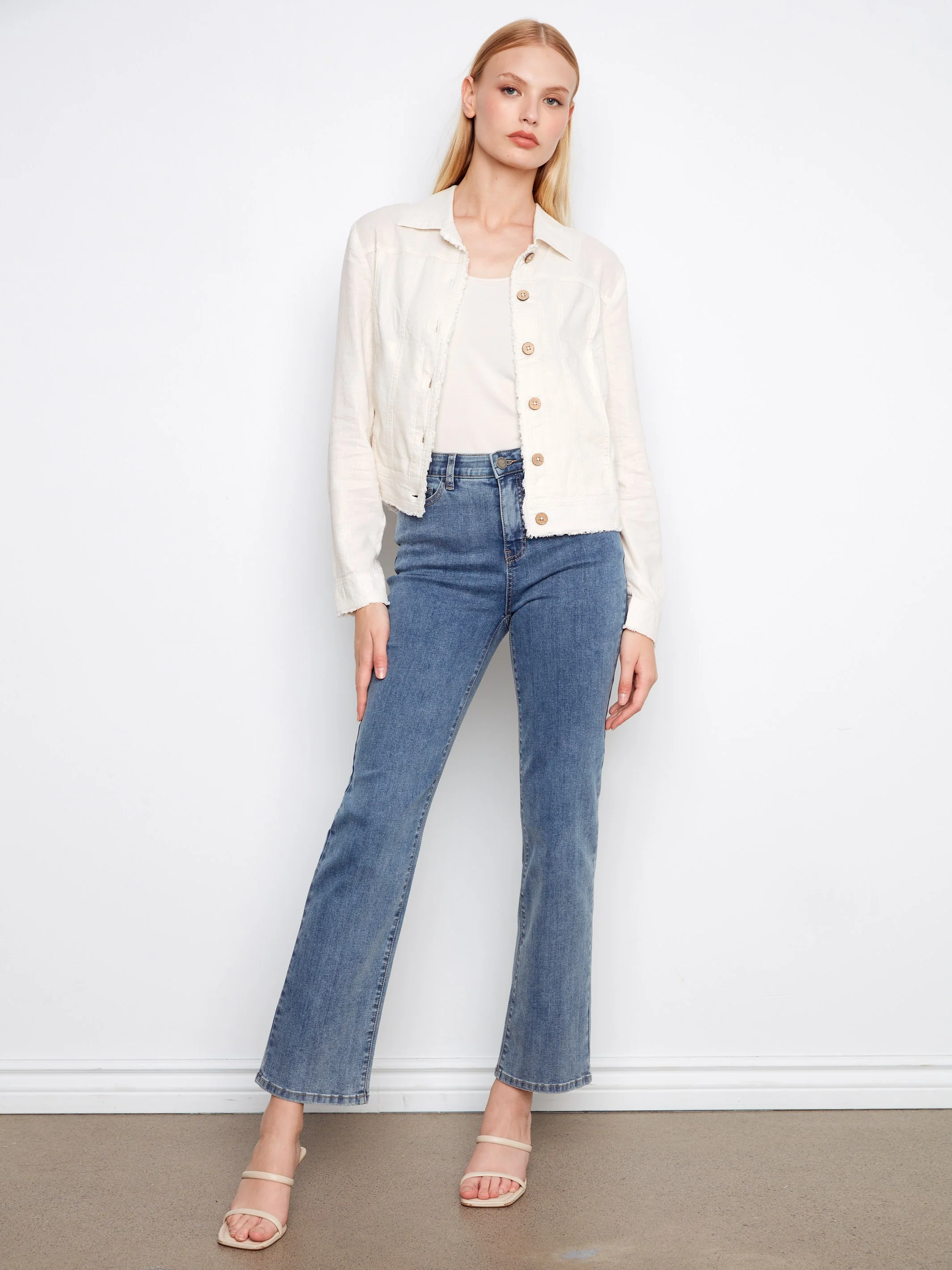 Foiled Linen Blend Jacket - Champagne - Image 3