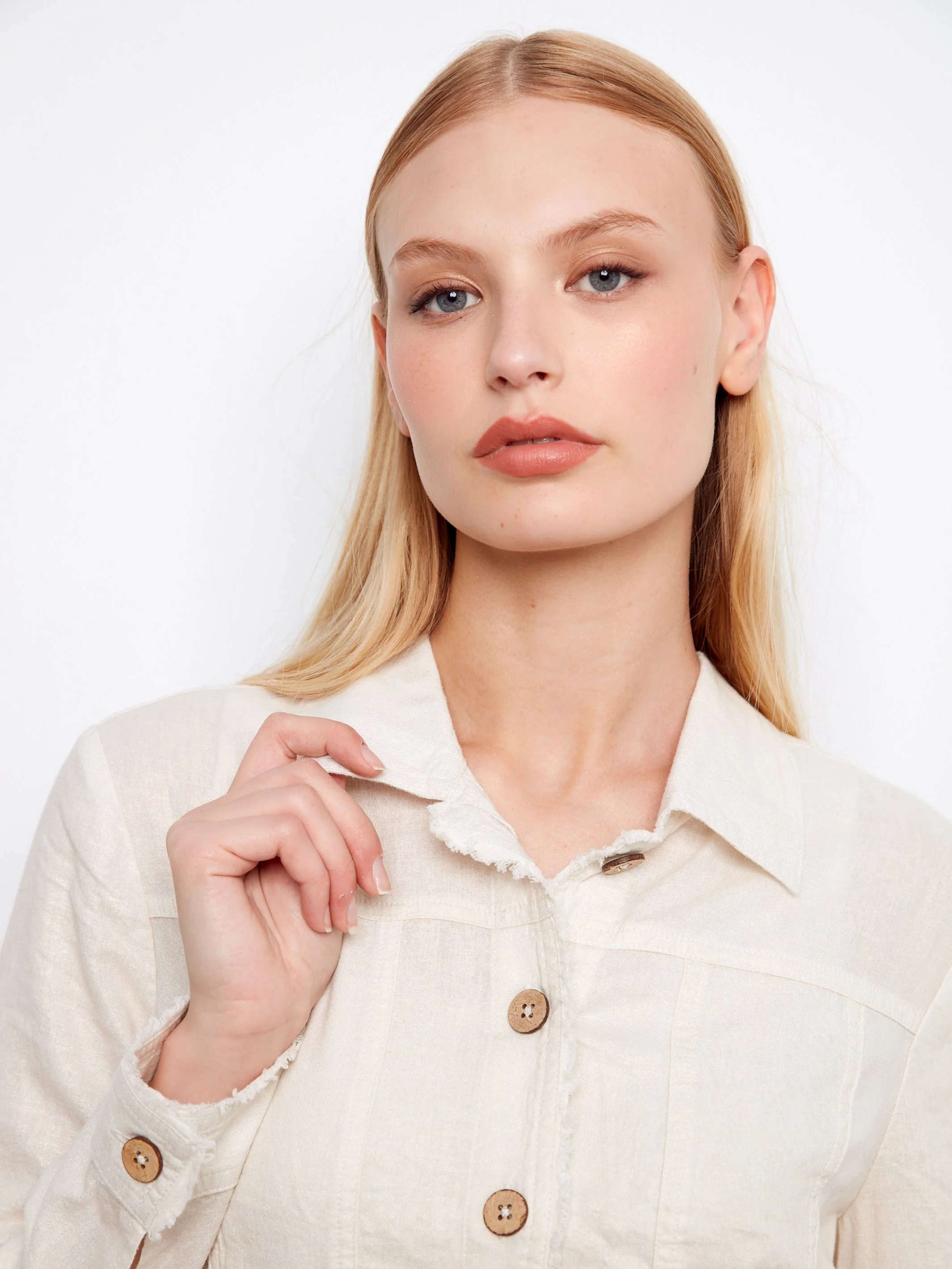 Foiled Linen Blend Jacket - Champagne - Image 4