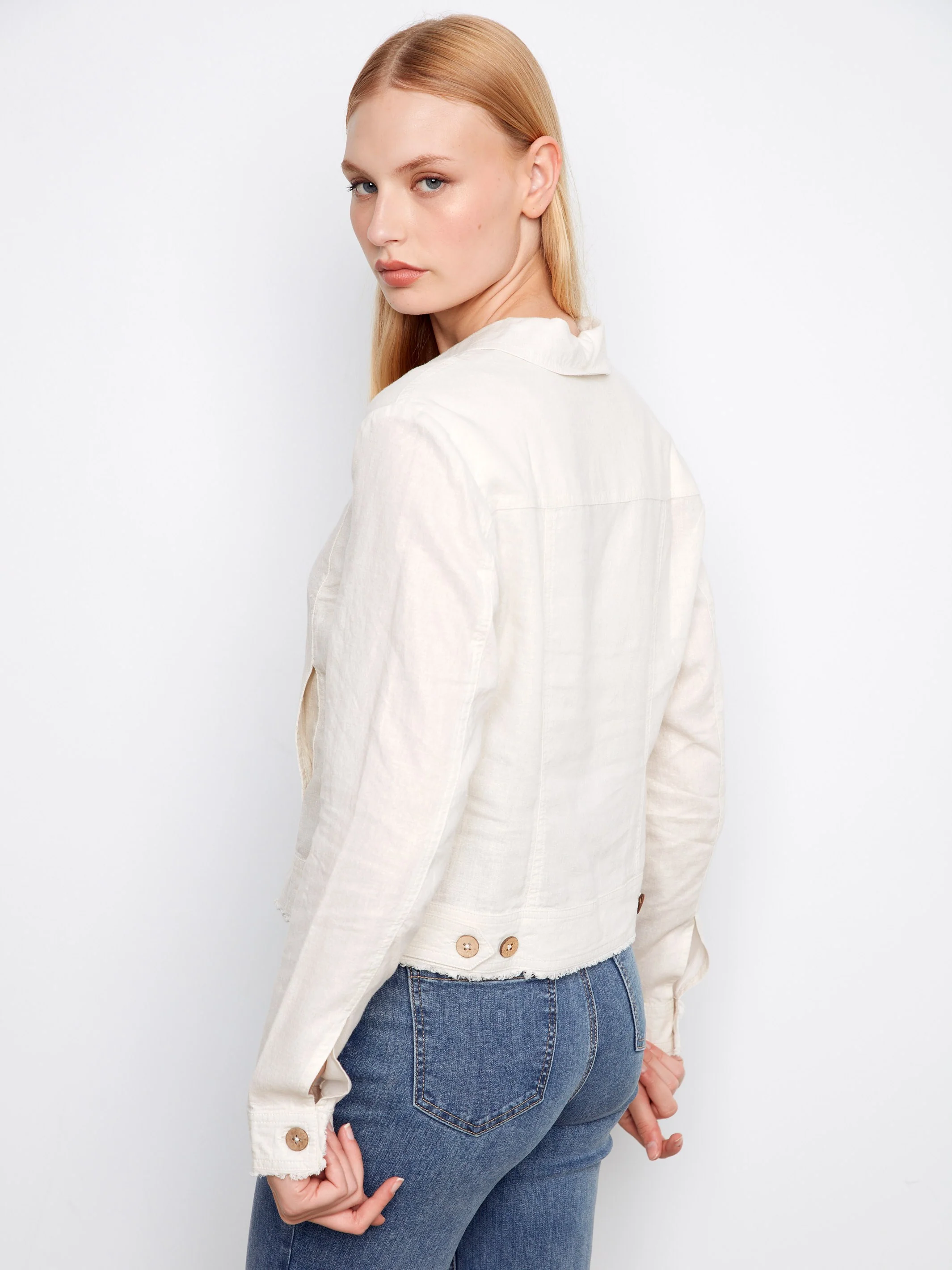 Foiled Linen Blend Jacket - Champagne - Image 5