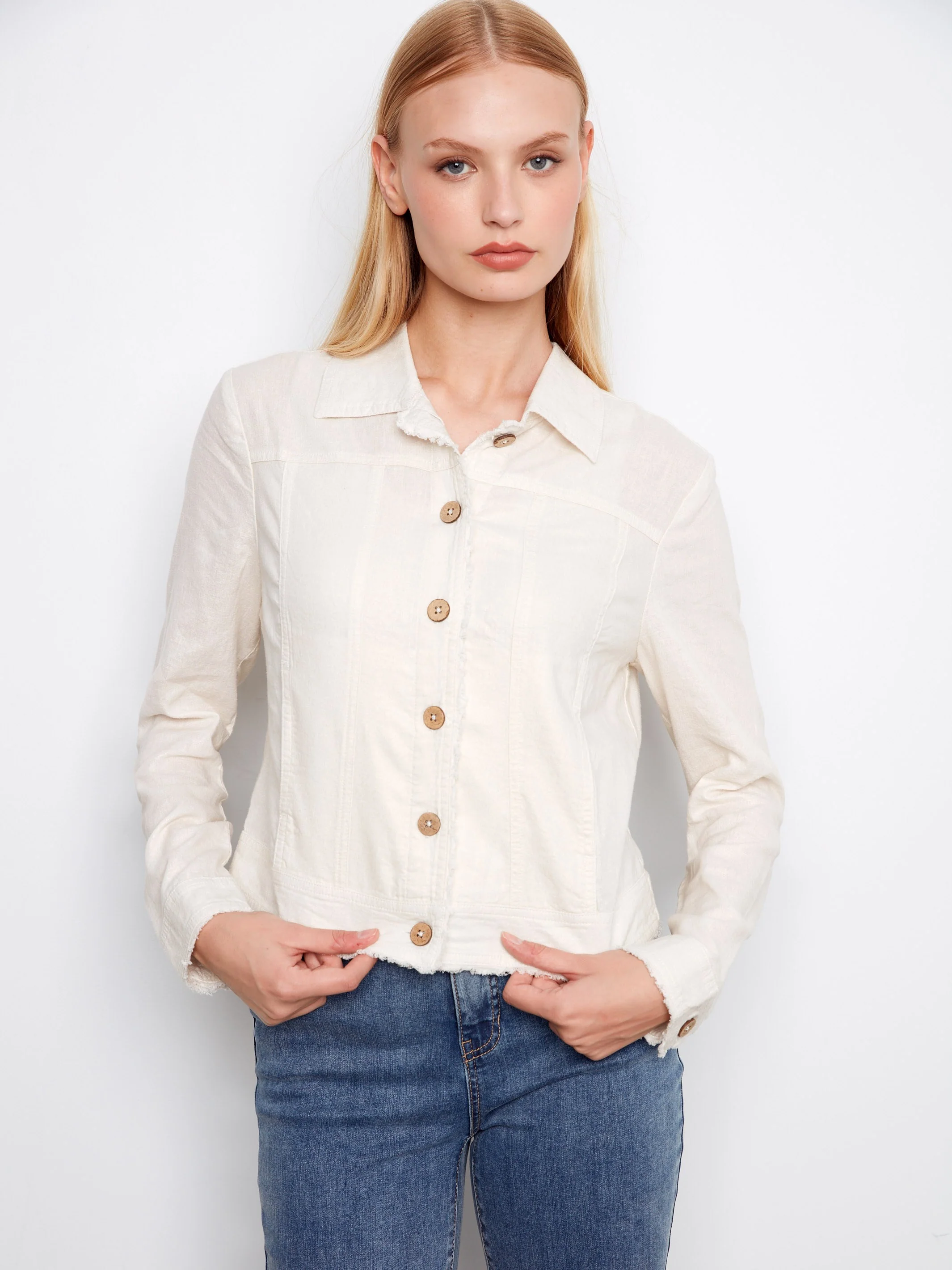 Foiled Linen Blend Jacket - Champagne - Image 6