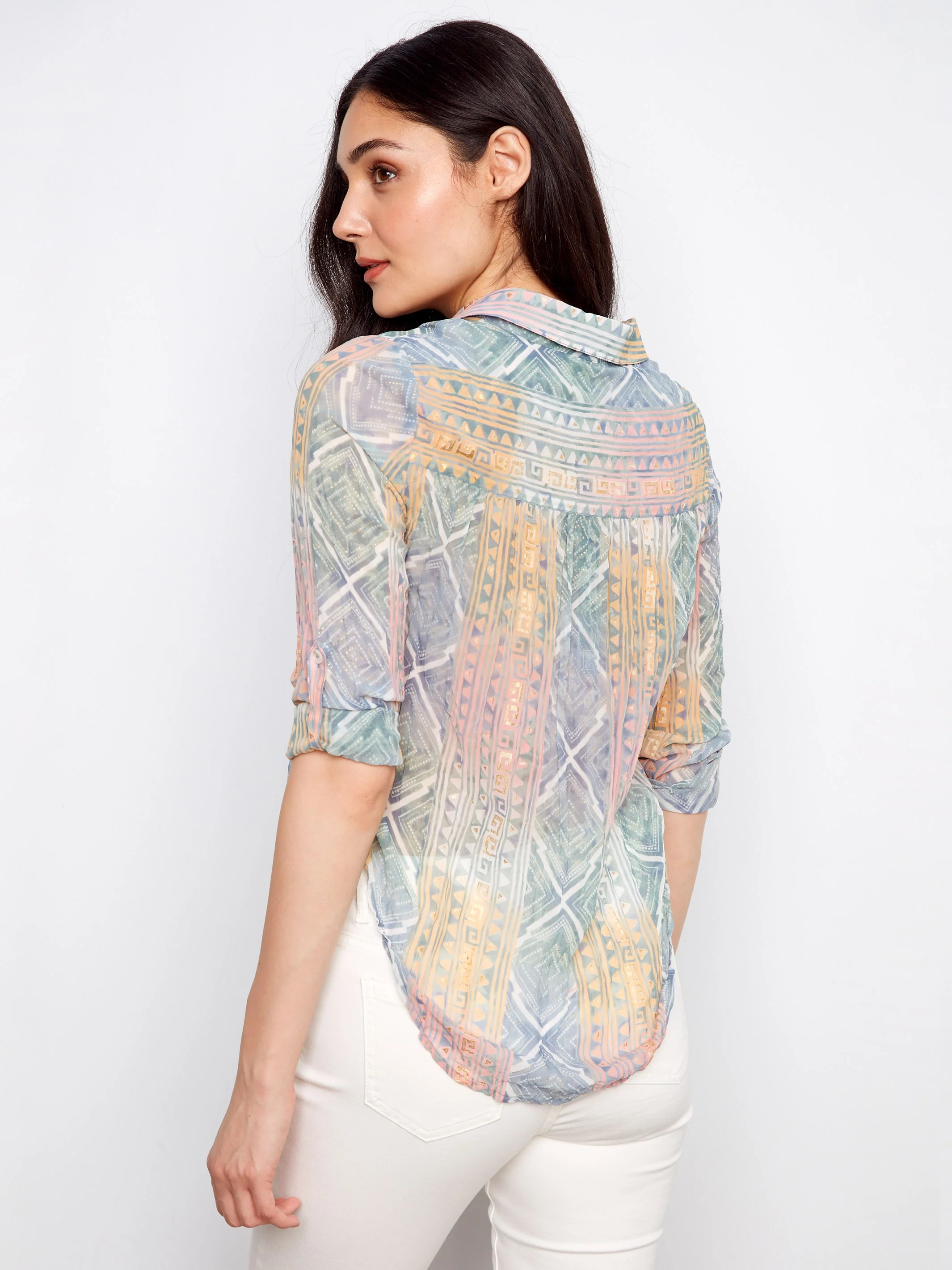 Foiled Printed Crinkle Shirt - Marigold - Image 6