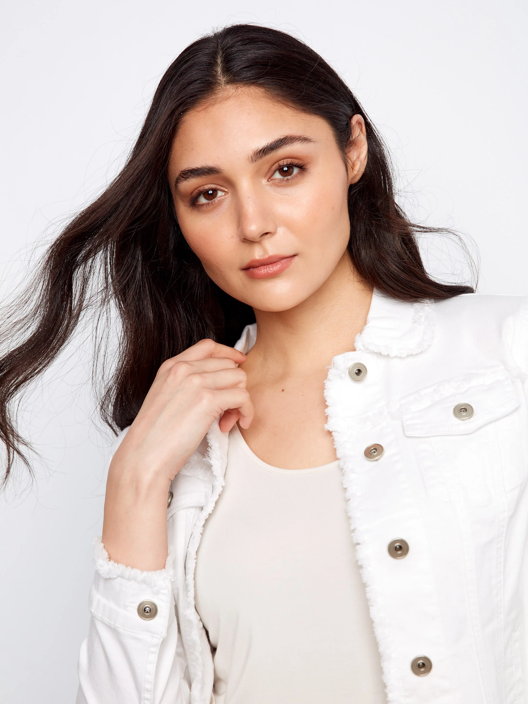 Frayed Edge Stretch Twill Jean Jacket - White - Image 6