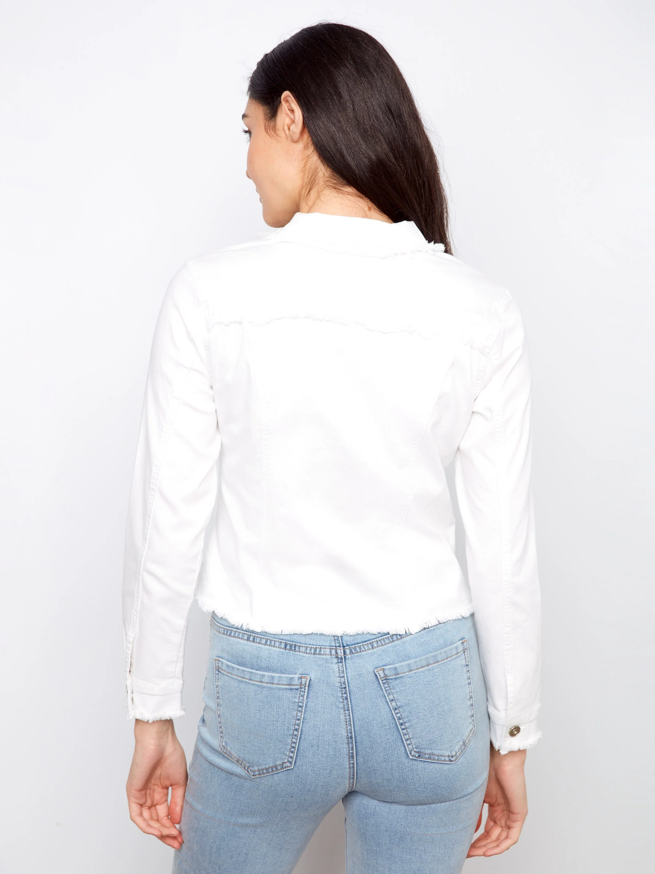Frayed Edge Stretch Twill Jean Jacket - White - Image 7