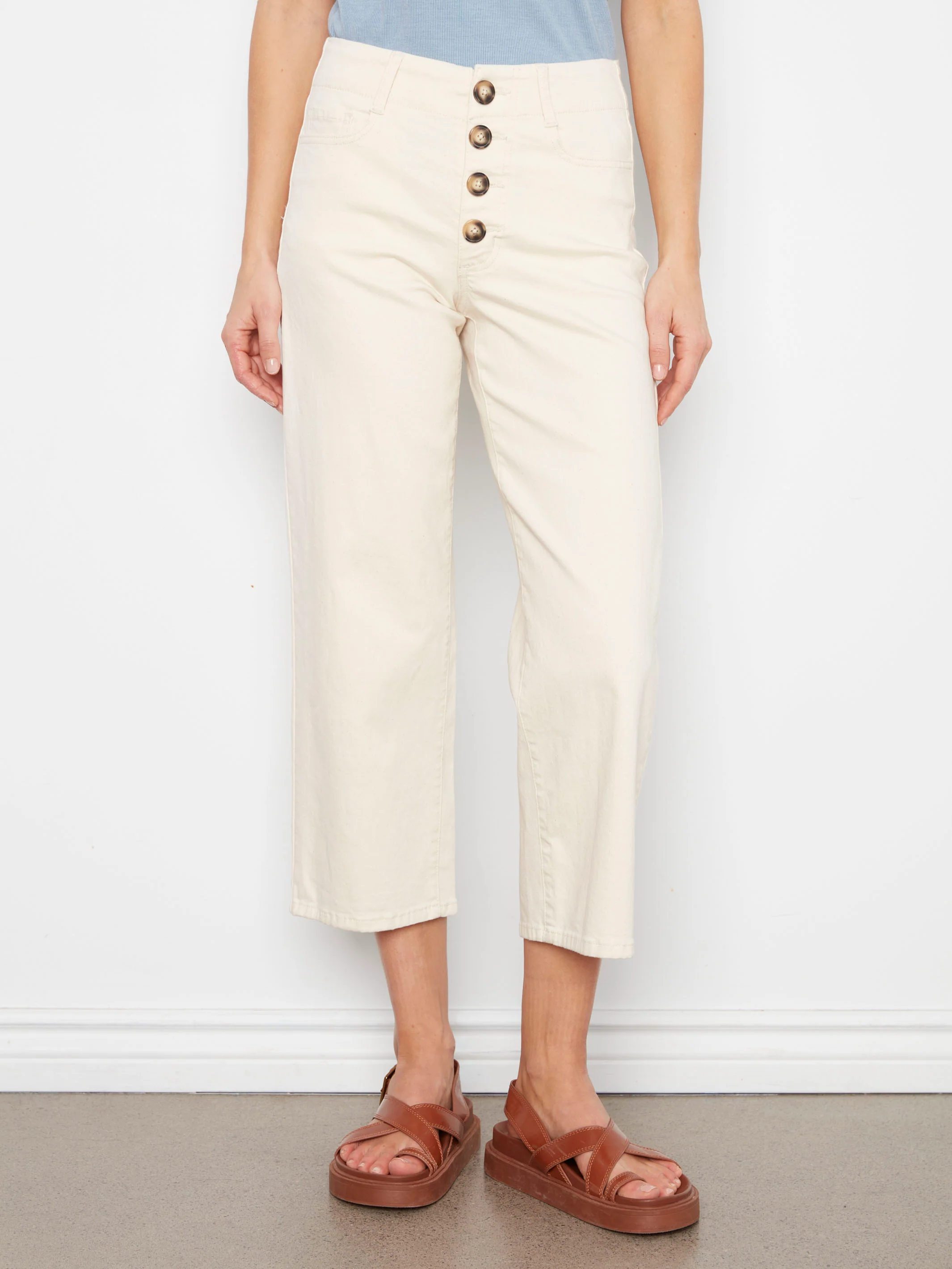 Front Button-Fly Crop Pants - Natural - Image 2
