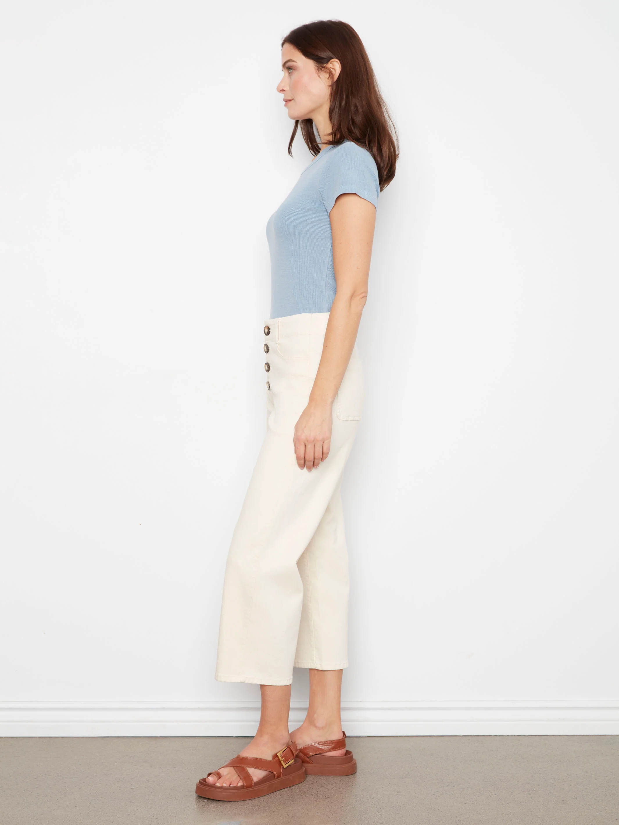 Front Button-Fly Crop Pants - Natural - Image 3