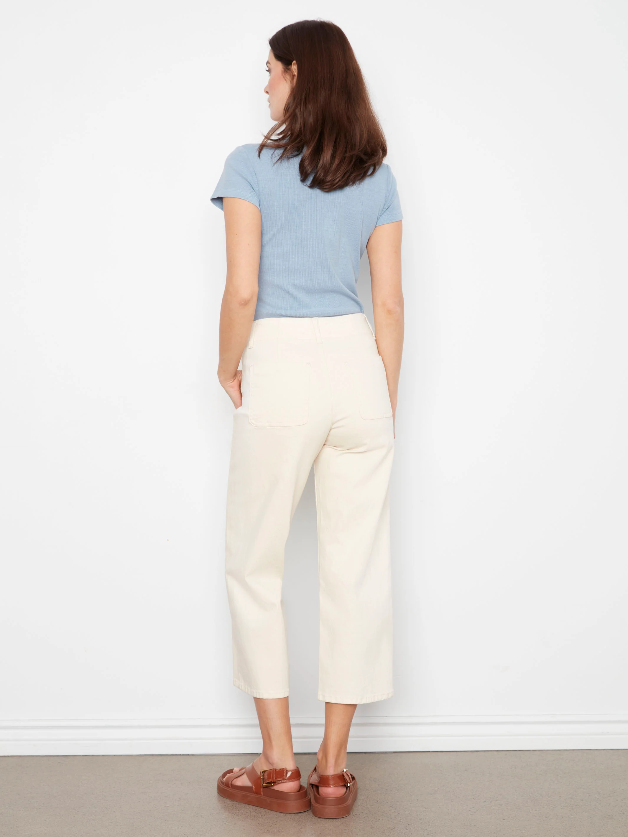 Front Button-Fly Crop Pants - Natural - Image 4