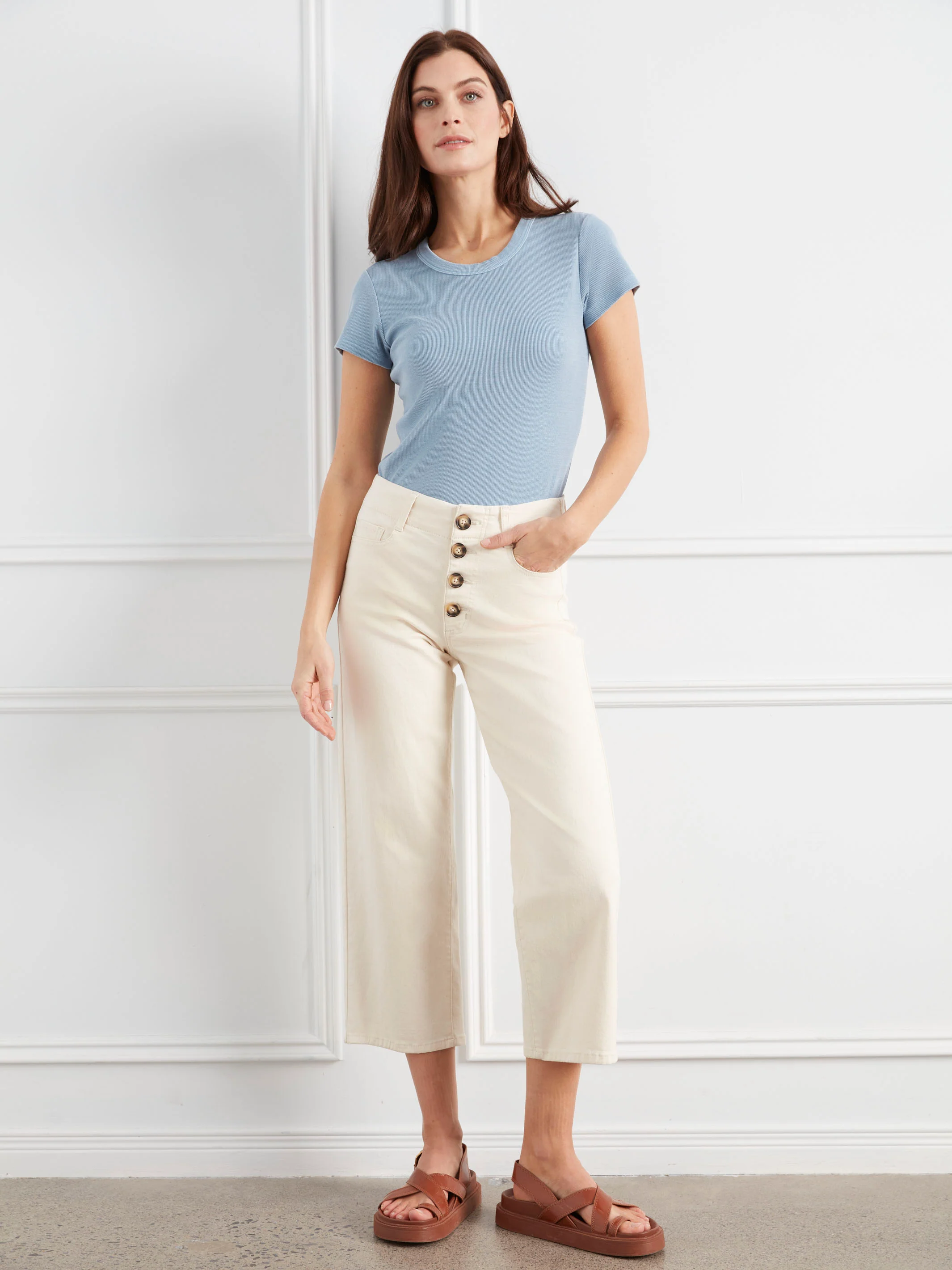 Front Button-Fly Crop Pants - Natural - Image 6