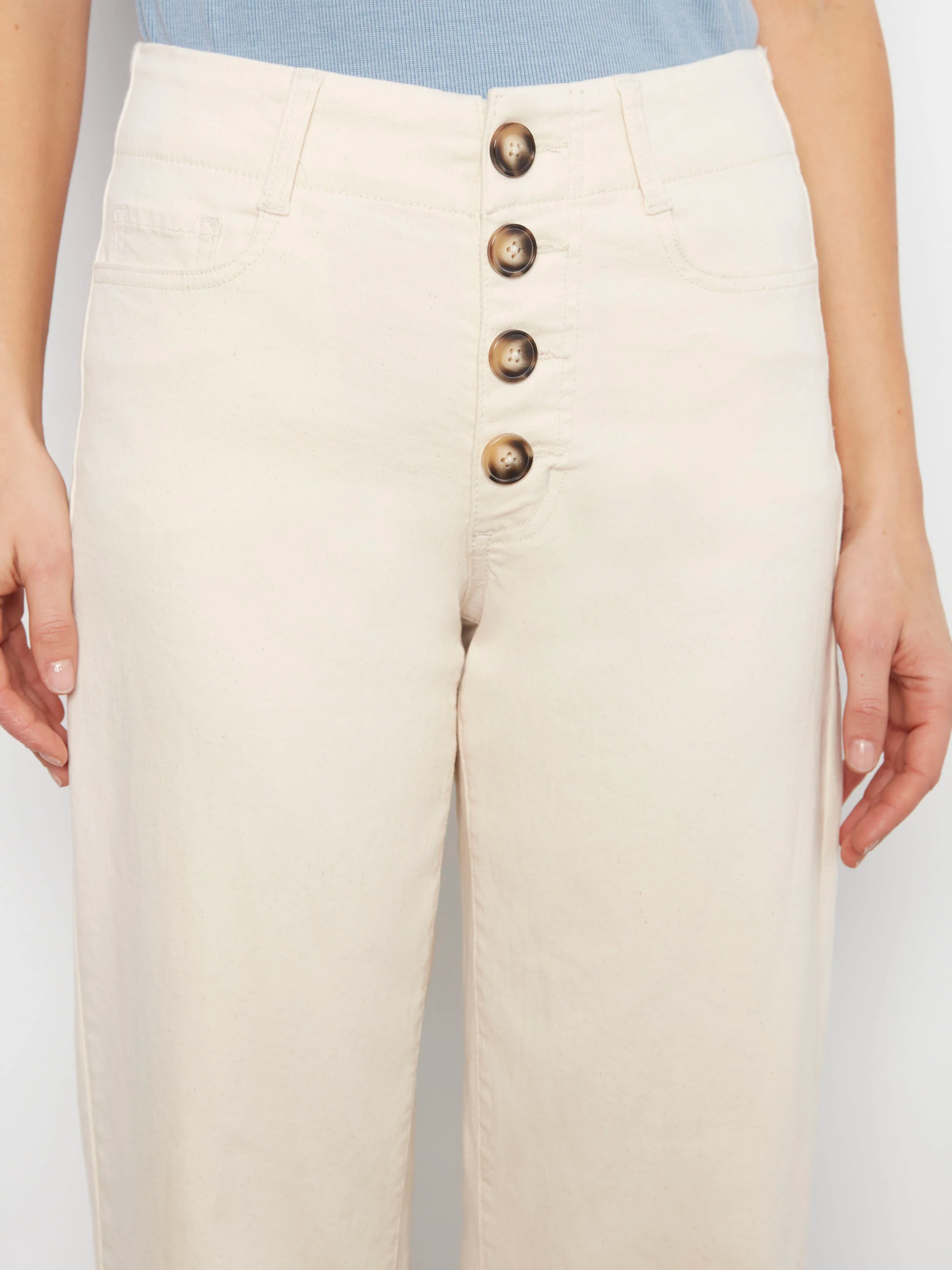 Front Button-Fly Crop Pants - Natural - Image 7