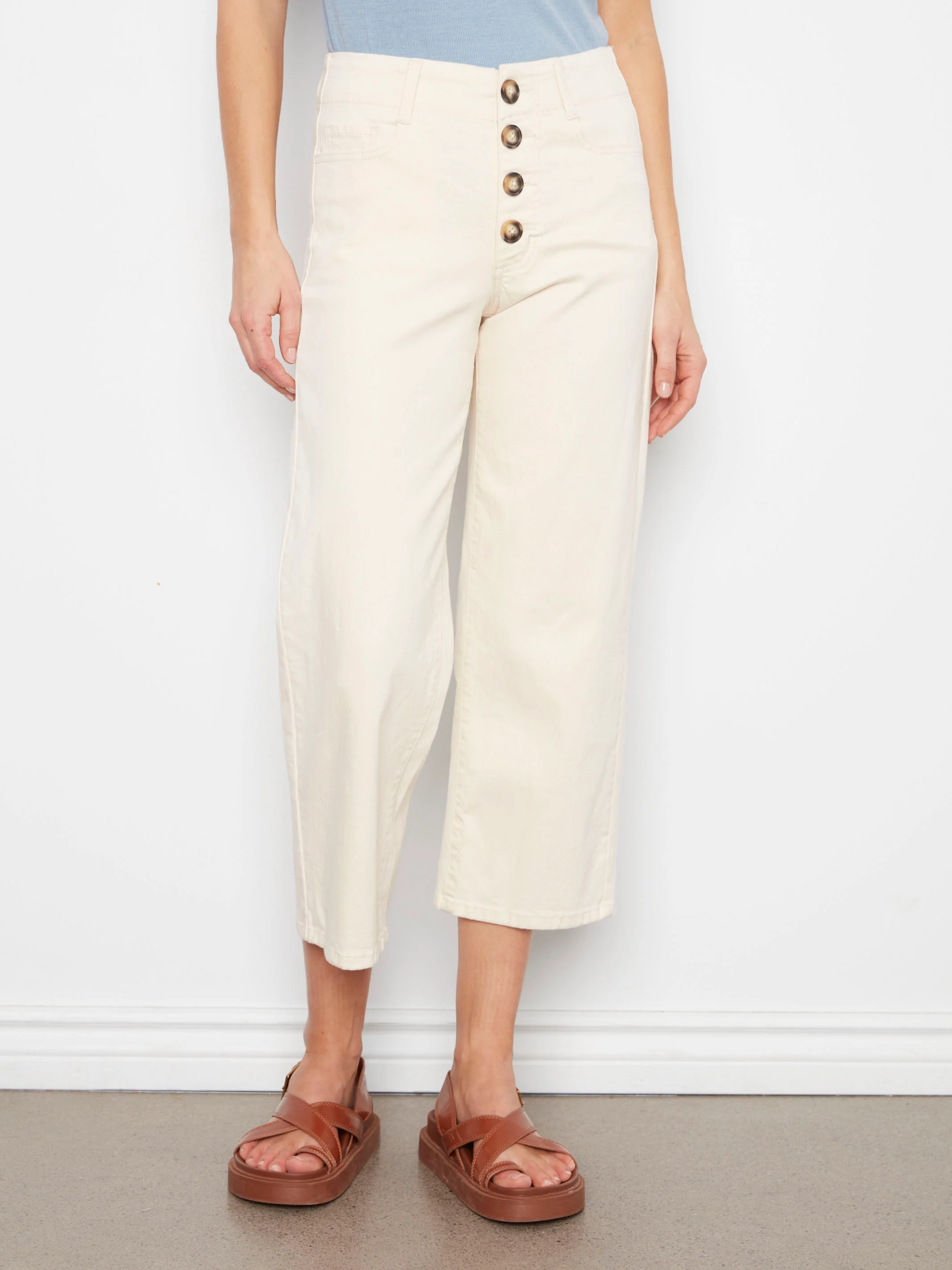Front Button-Fly Crop Pants - Natural - Image 8