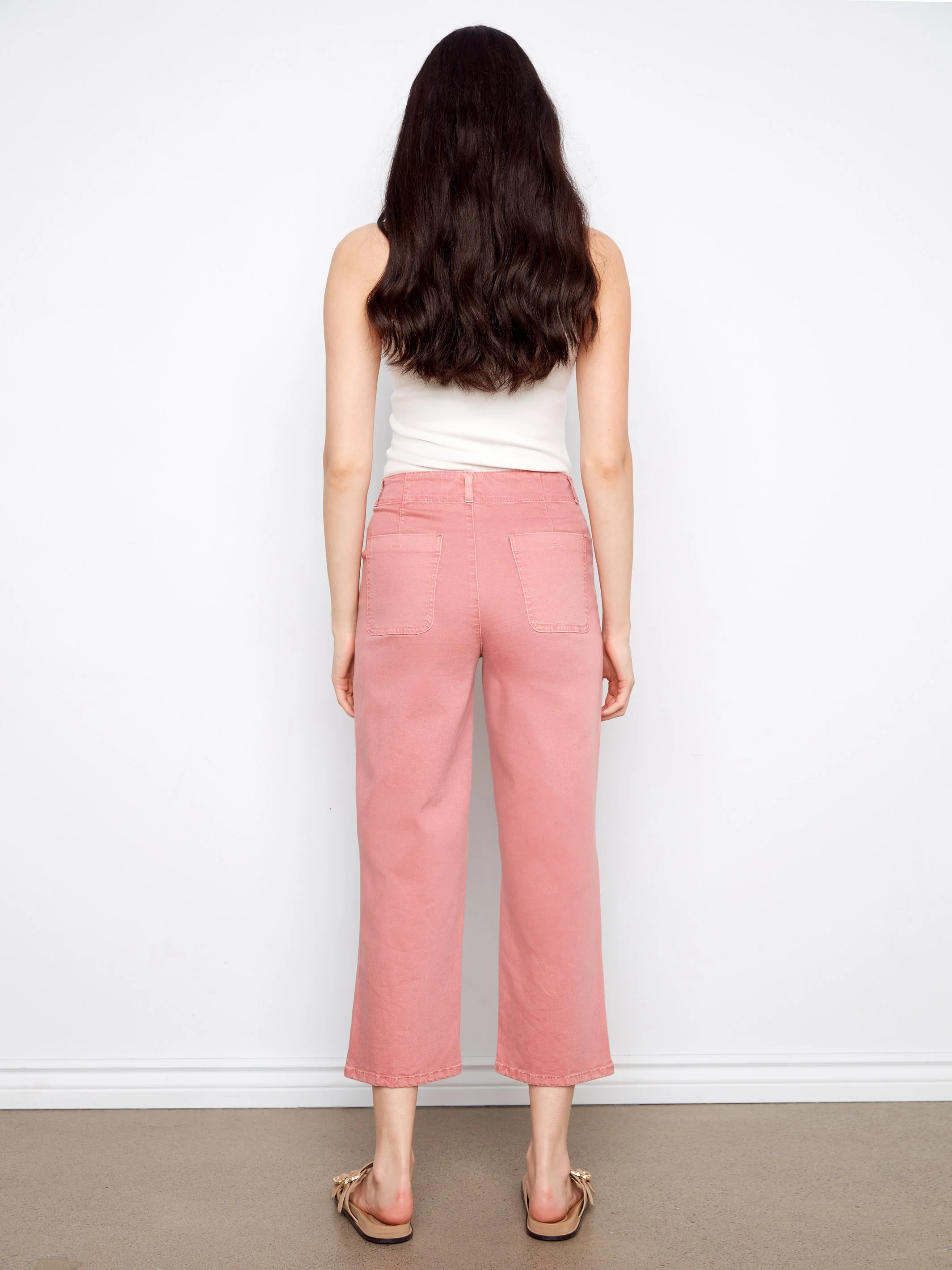 Front Button-Fly Crop Twill Pants - Carnation - Image 3