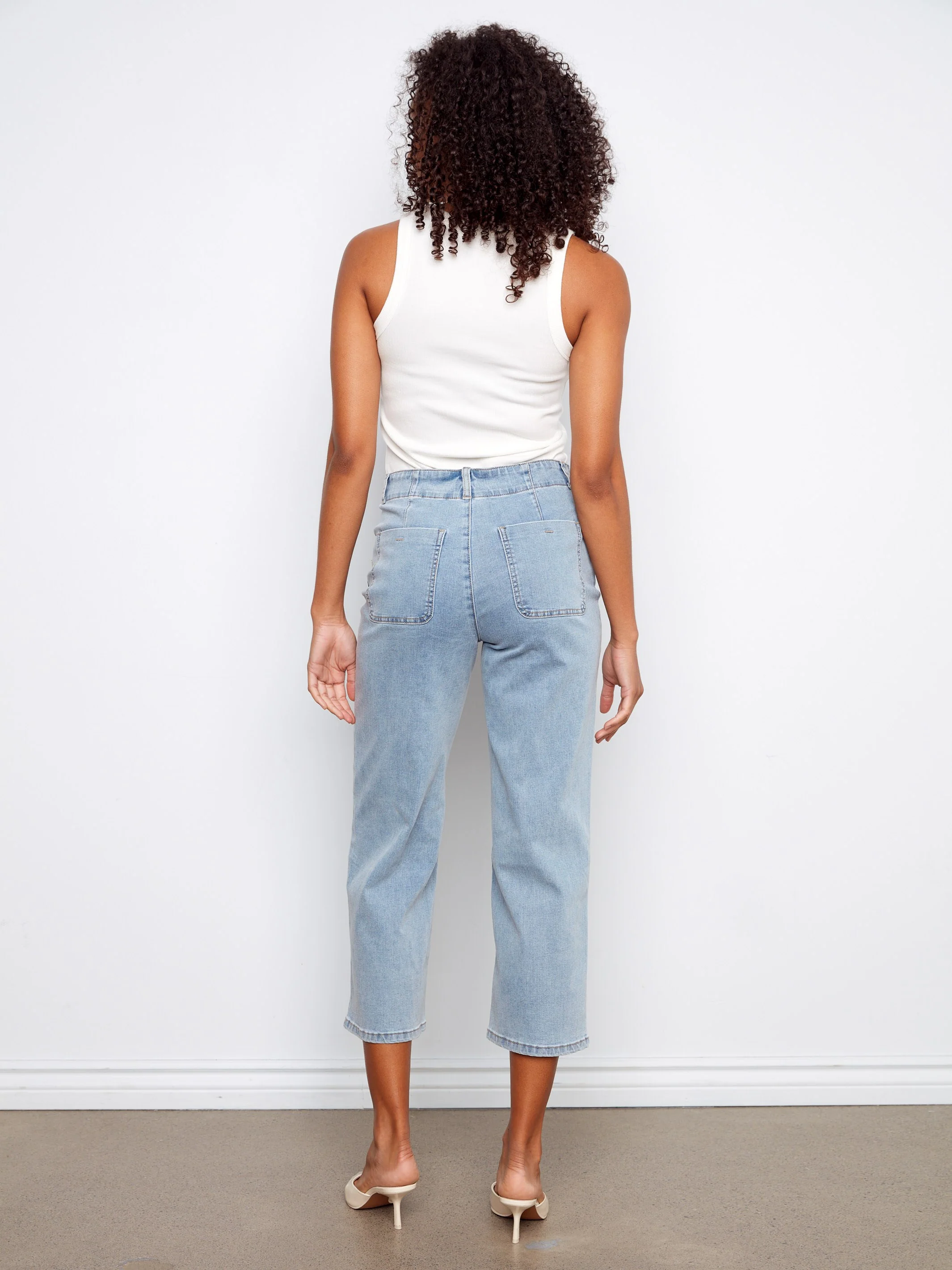 Front Button-Fly Crop Jeans - Light Blue - Image 7