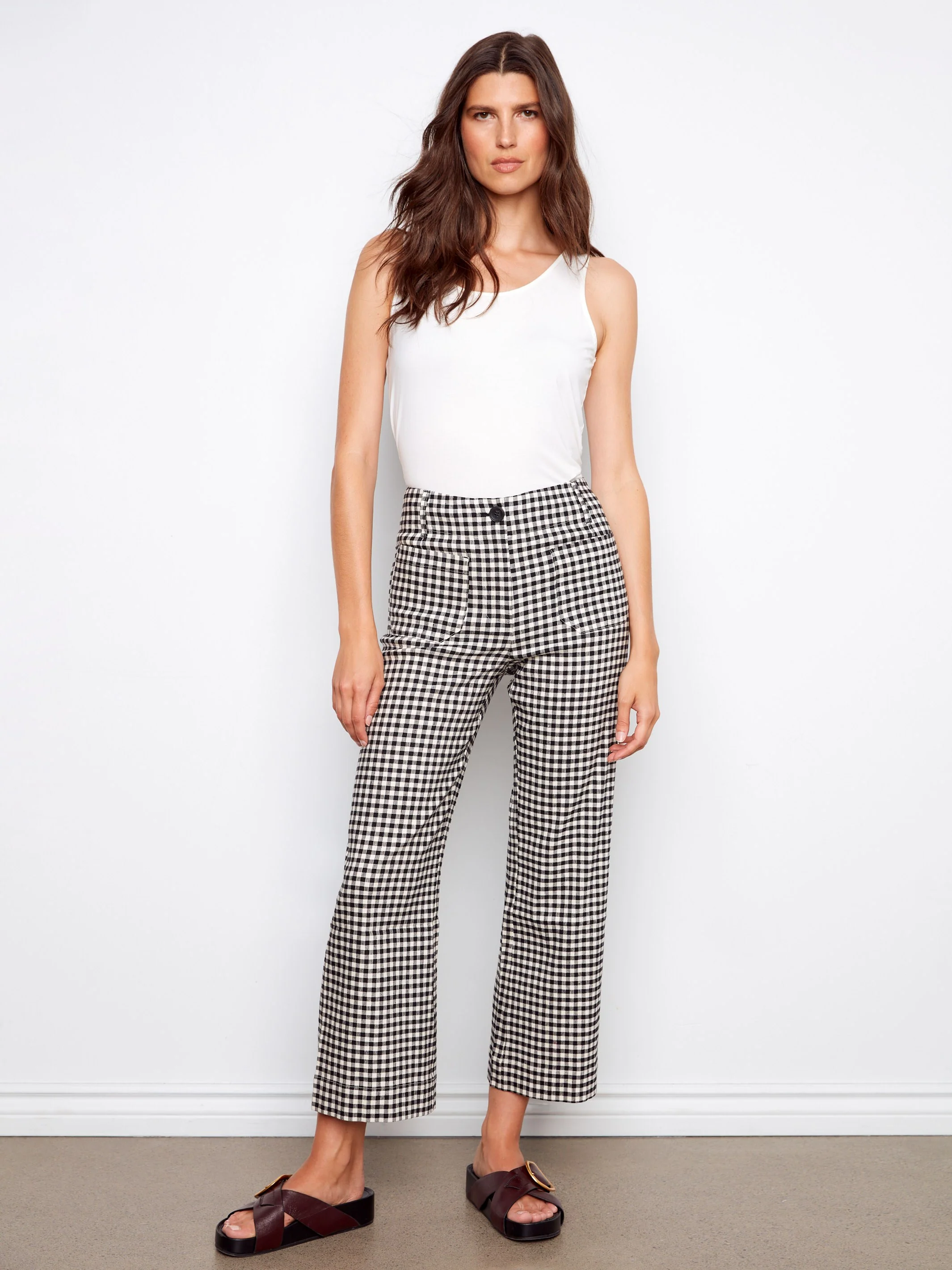 Gingham Cropped Linen Blend Pants - Vichy - Image 5