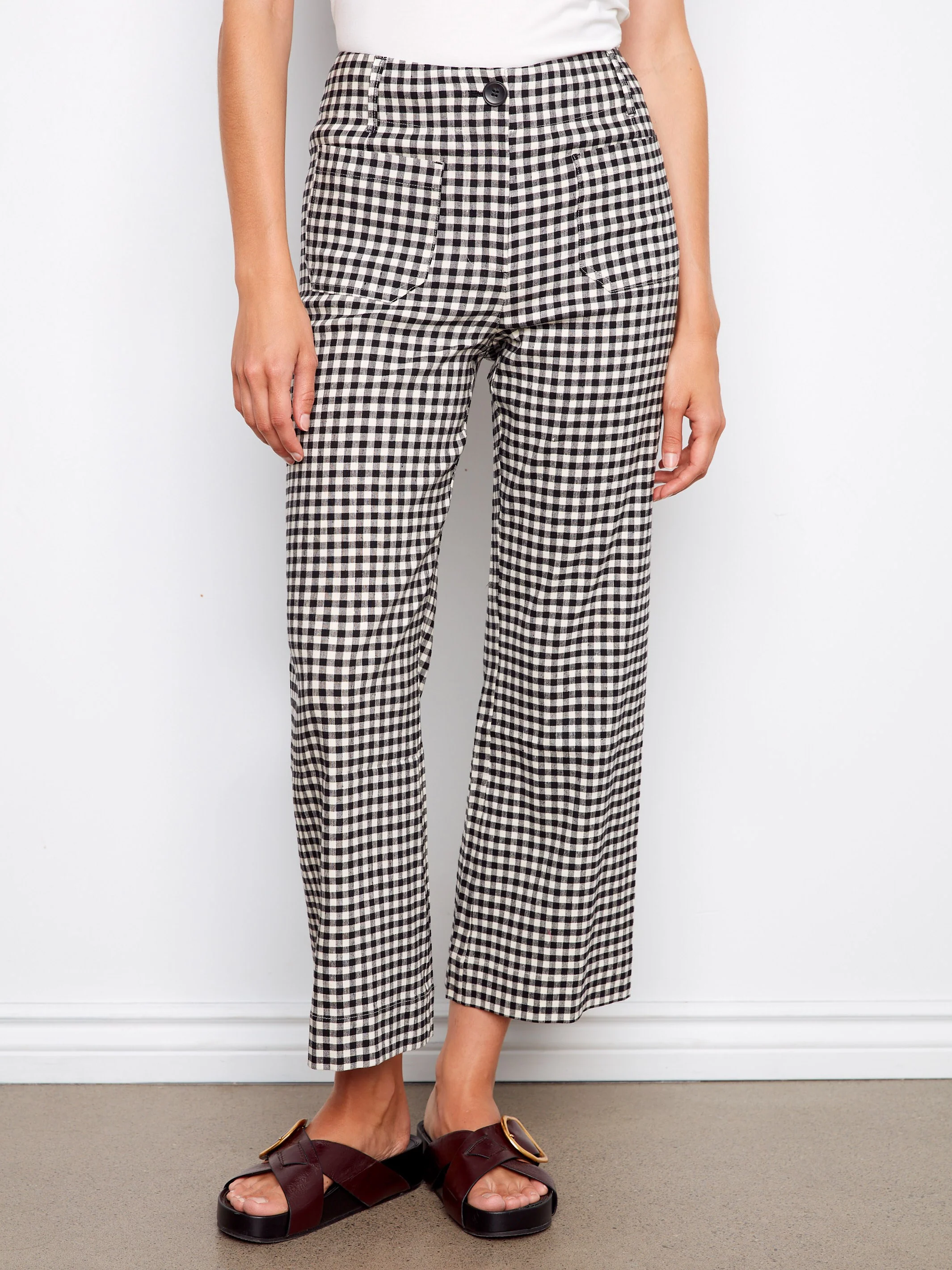 Gingham Cropped Linen Blend Pants - Vichy - Image 6