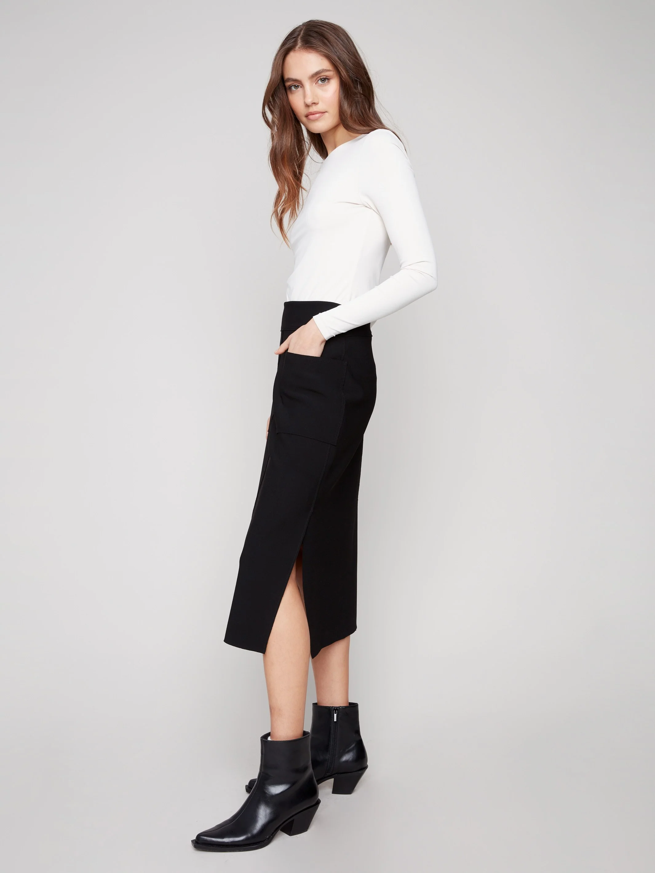 Gutsy Crepe Skirt With Patch Pockets - Black - Image 3
