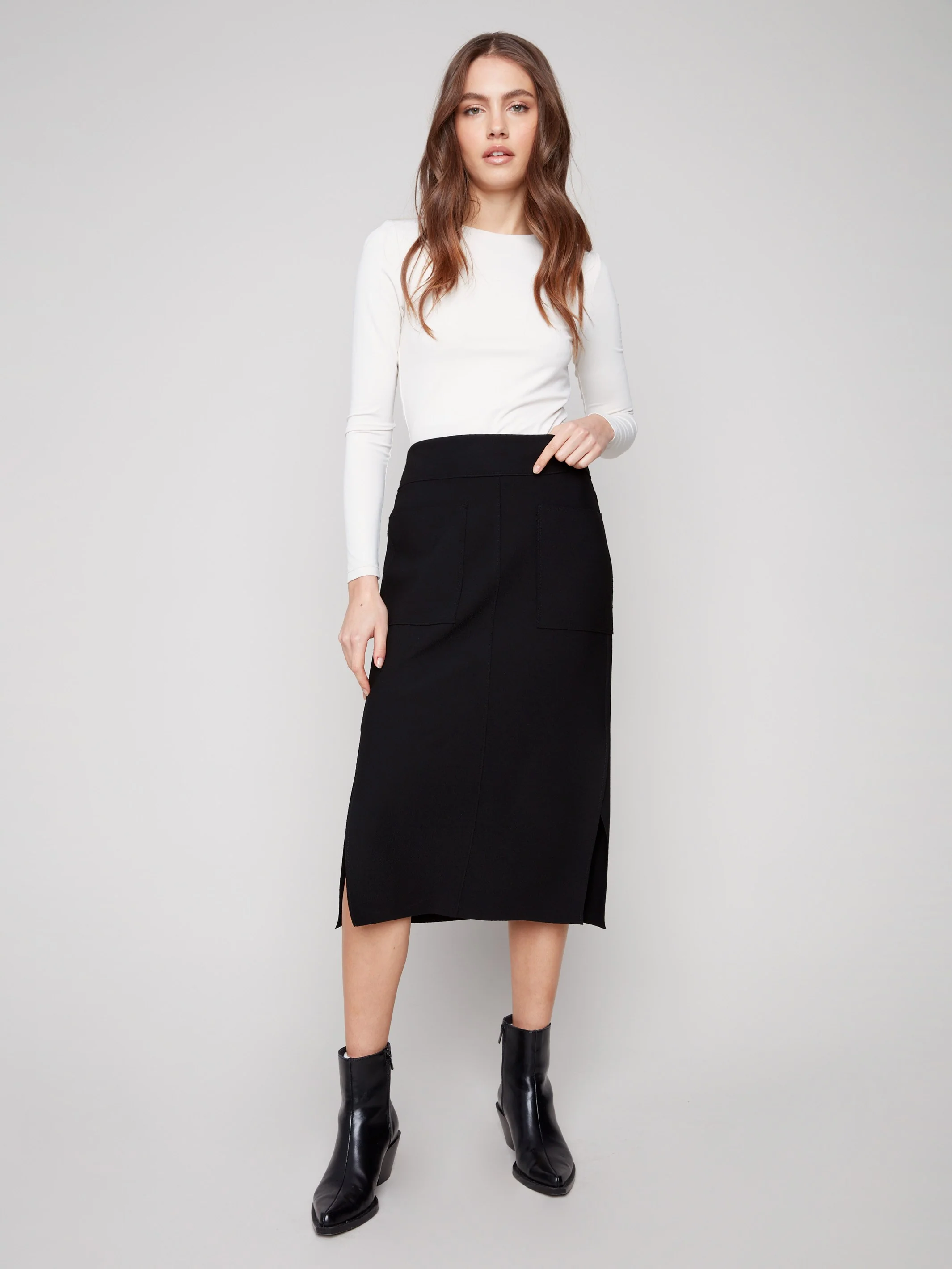 Gutsy Crepe Skirt With Patch Pockets - Black - Image 5