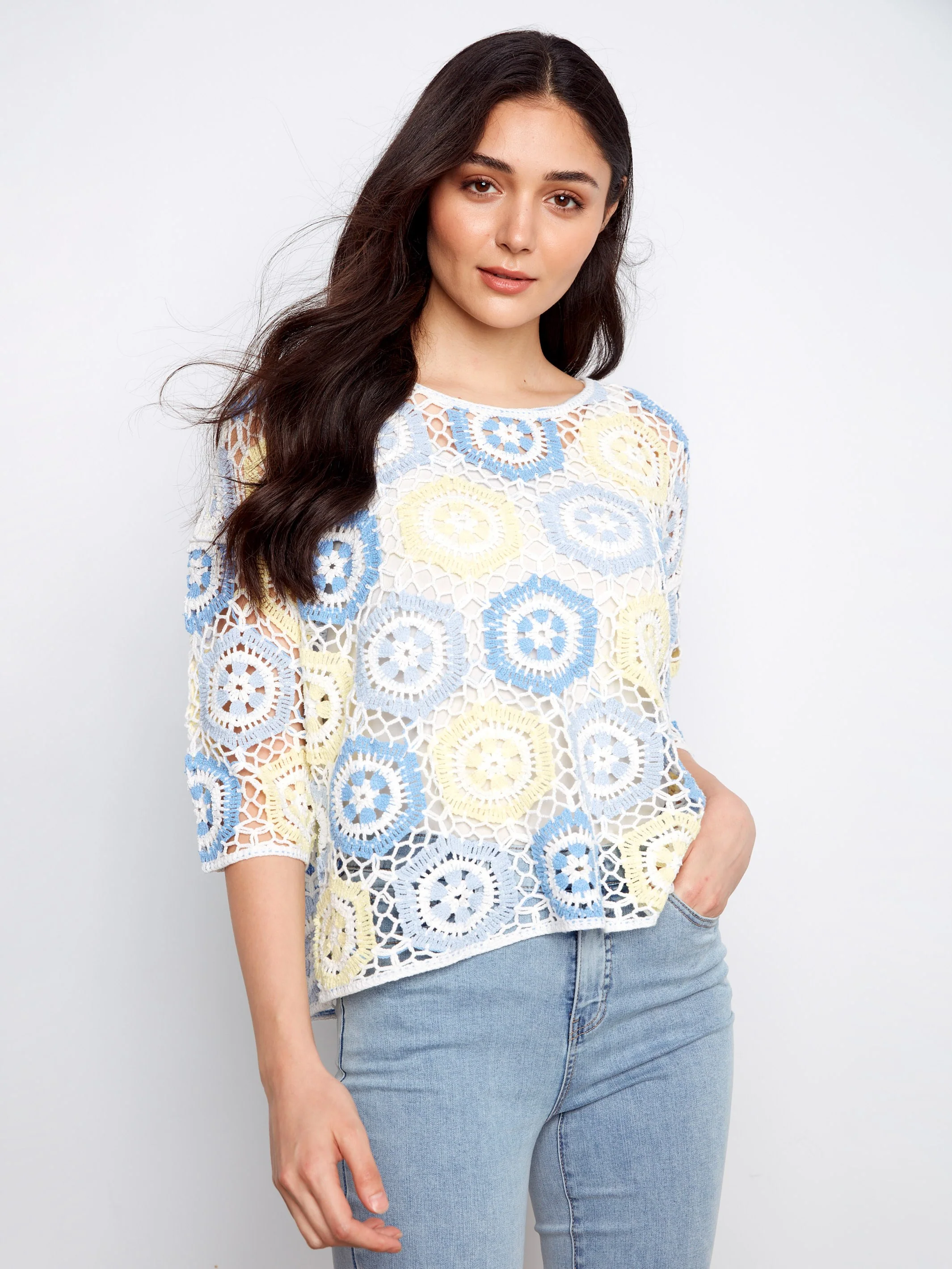 Geometric Hand-Crochet Top - Azure - Image 4