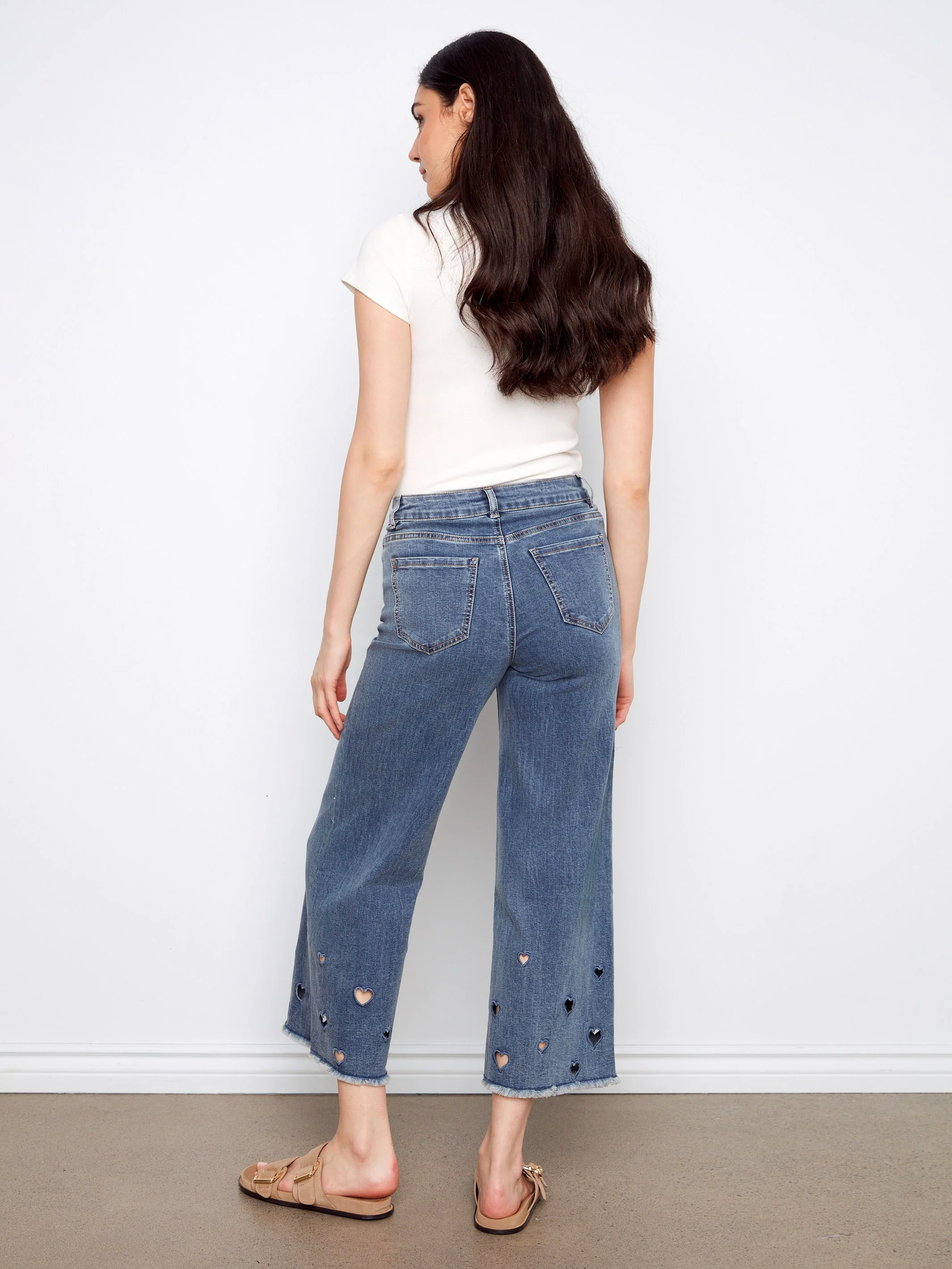 Heart Cutout Wide Leg Jeans - Medium Blue - Image 4