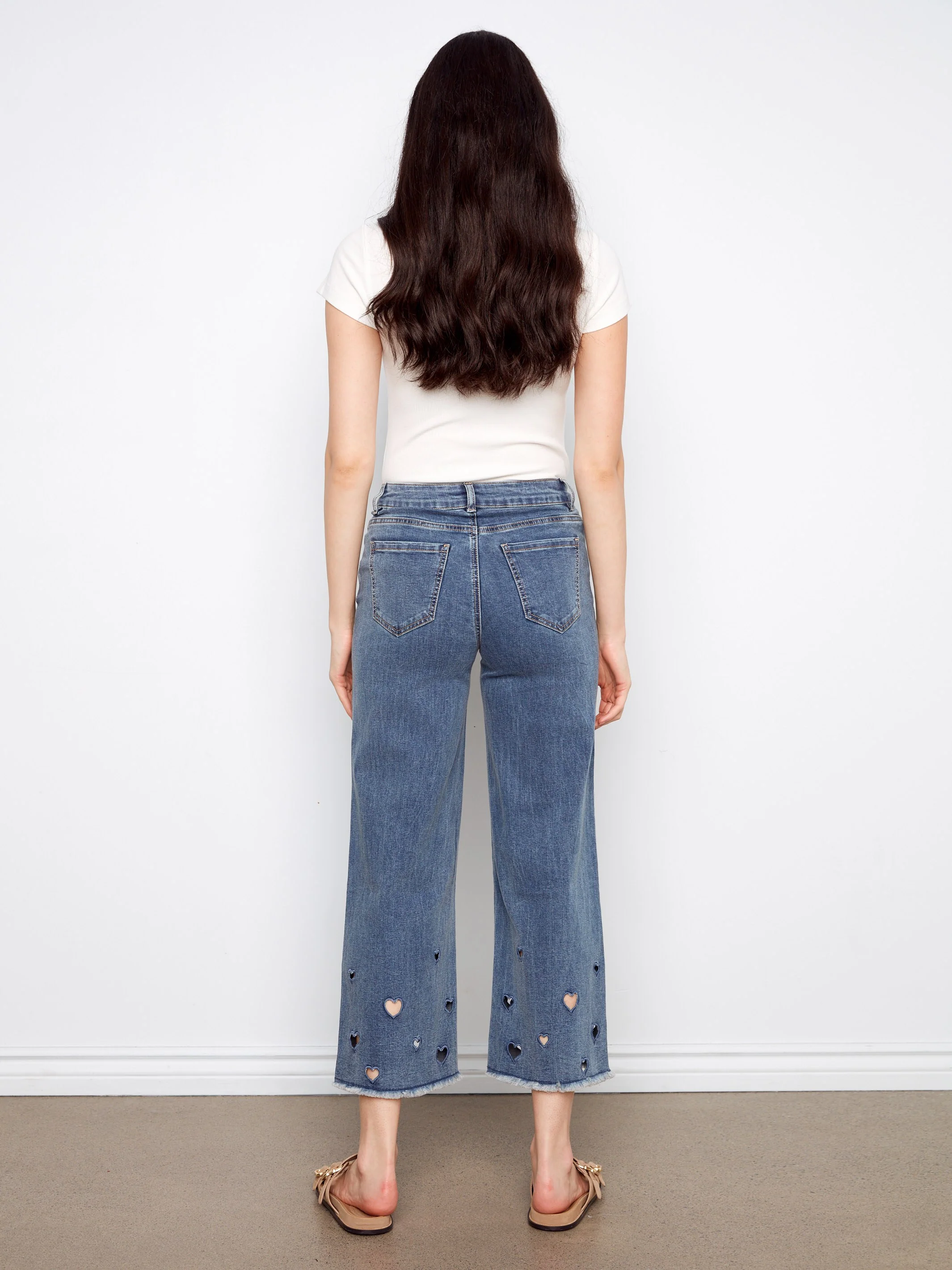 Heart Cutout Wide Leg Jeans - Medium Blue - Image 5