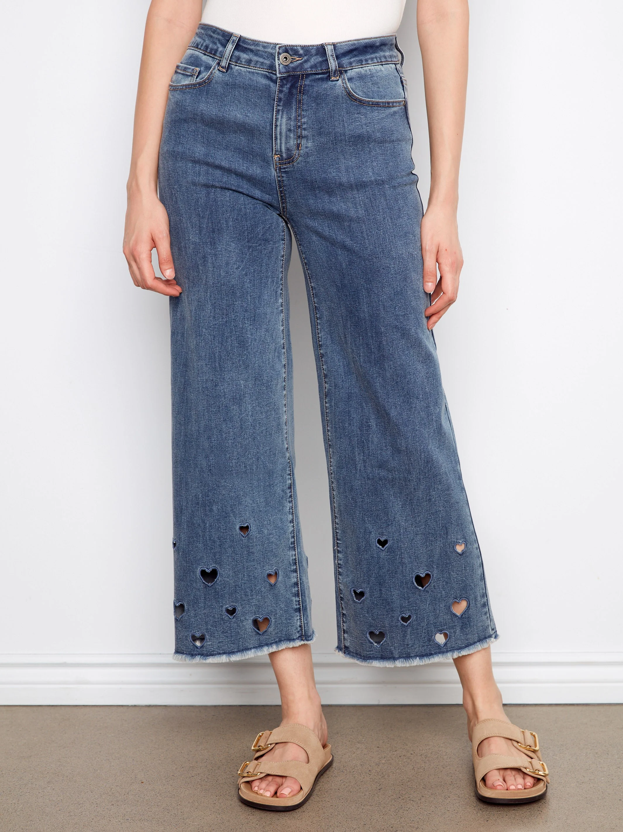 Heart Cutout Wide Leg Jeans - Medium Blue - Image 6